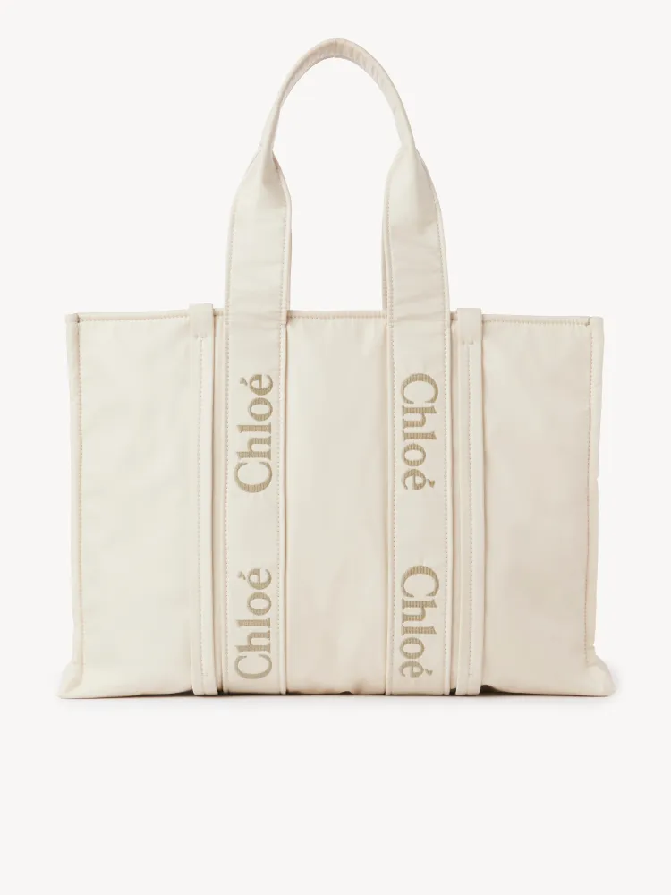 Chloe's new nylon new material Woody tote bag, large rice apricot 45CM.