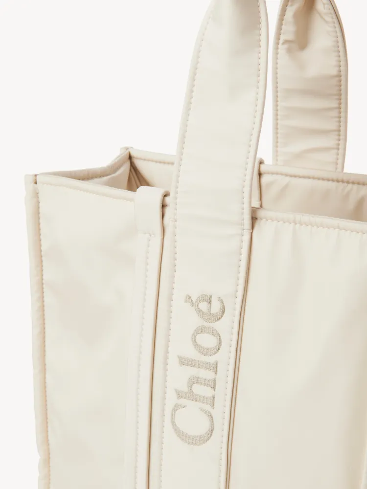 Chloe's new nylon new material Woody tote bag, large rice apricot 45CM.