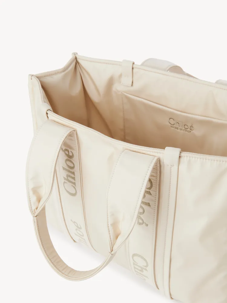 Chloe's new nylon new material Woody tote bag, large rice apricot 45CM.