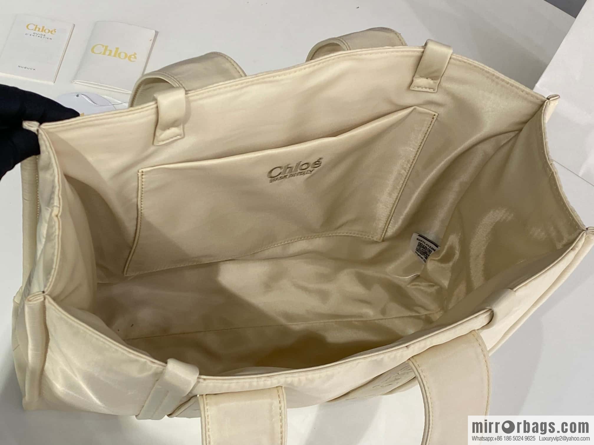Chloe's new nylon new material Woody tote bag, large rice apricot 45CM.