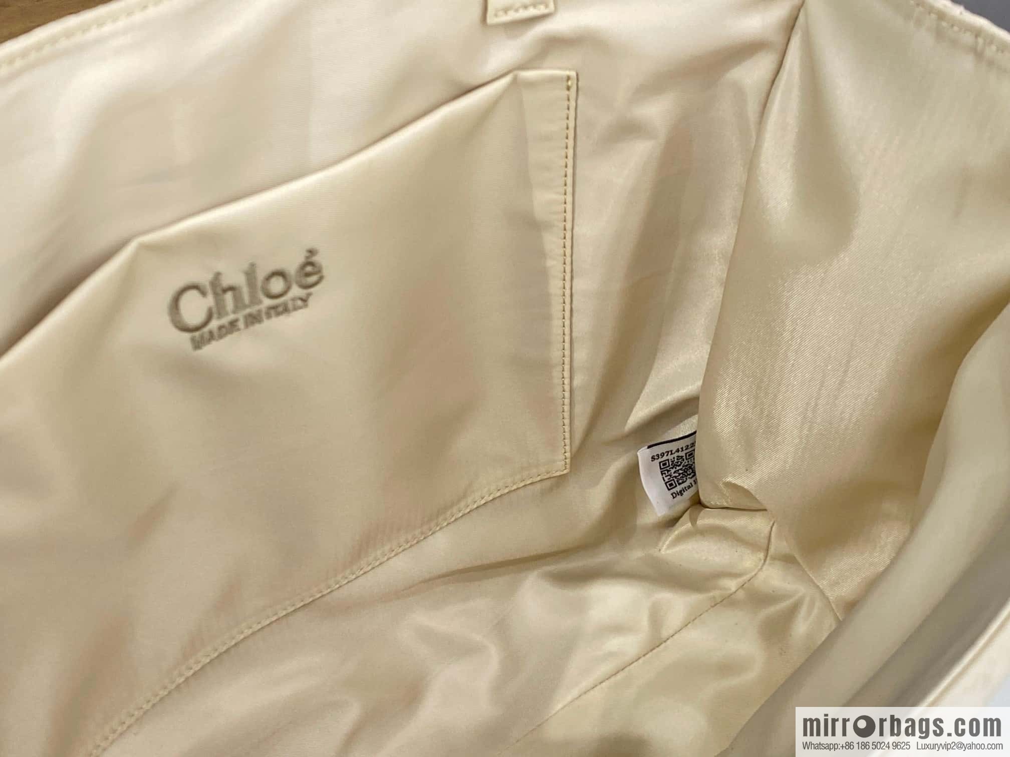 Chloe's new nylon new material Woody tote bag, large rice apricot 45CM.