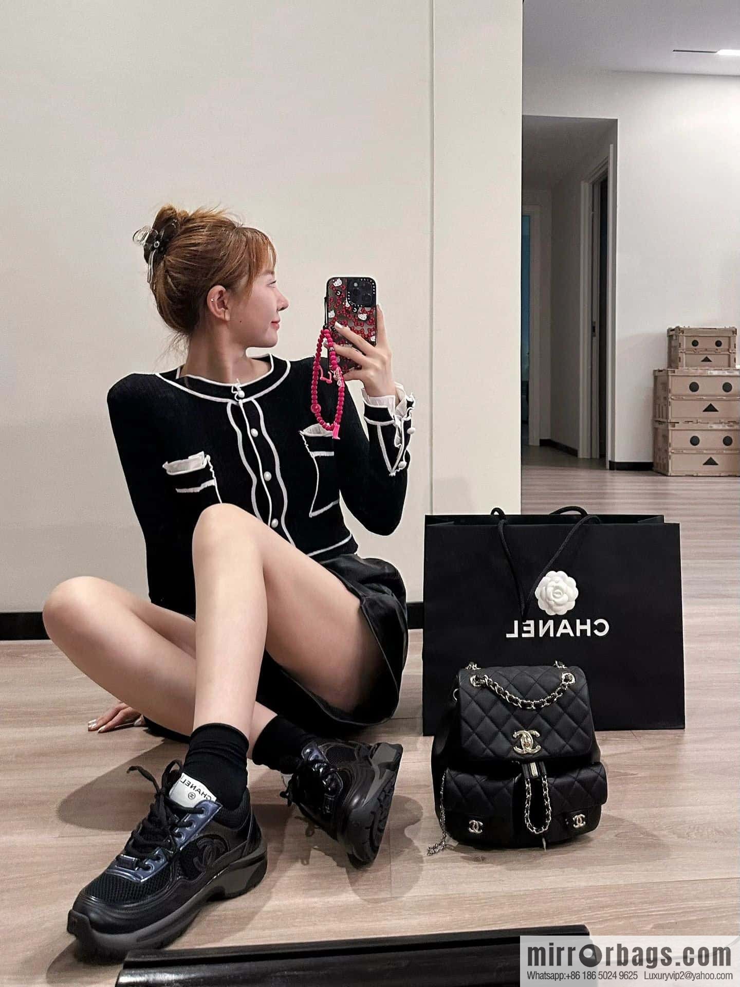 CHANEL Black Horn King breathable thick-soled heightening sneakers