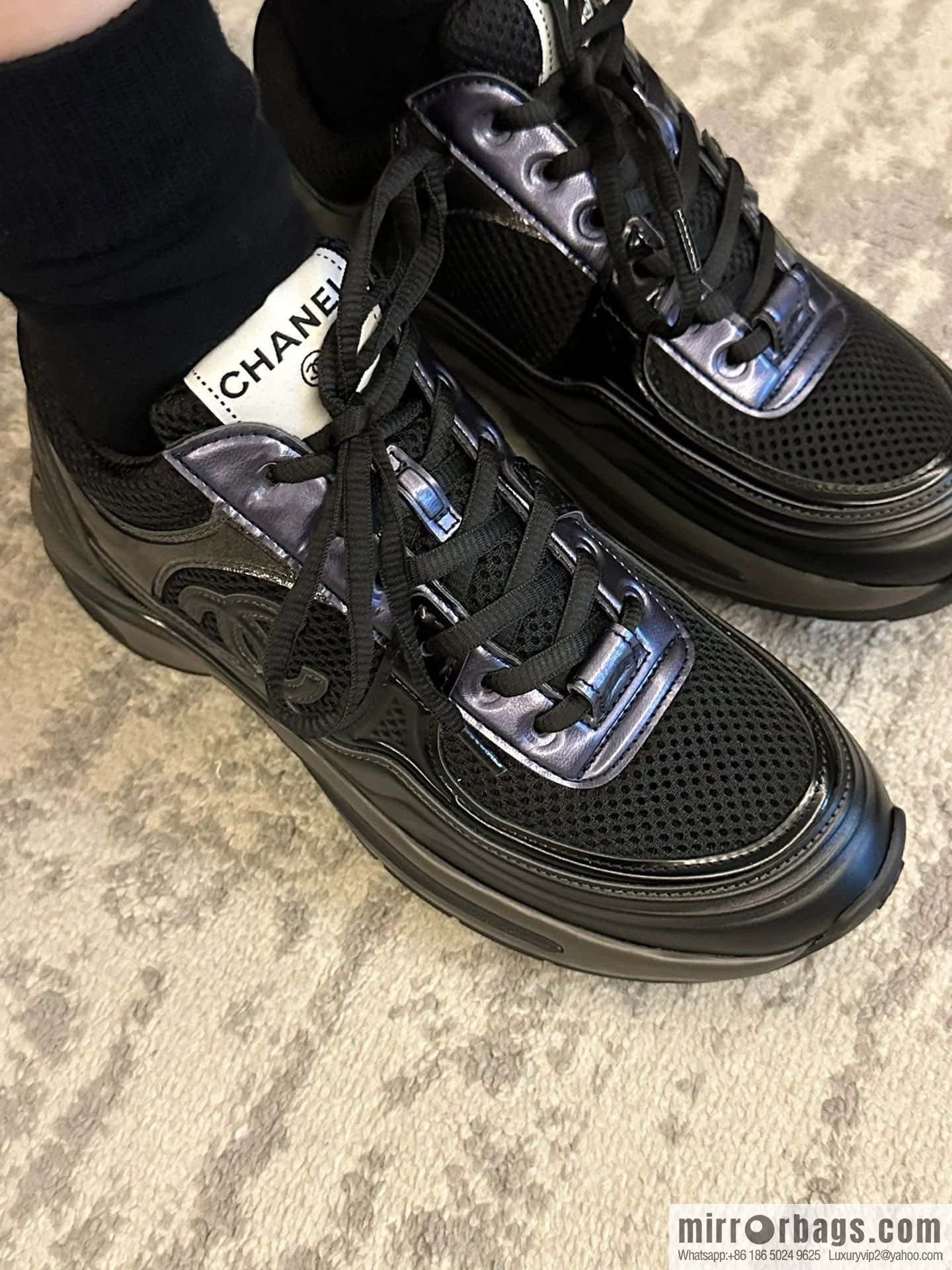 CHANEL Black Horn King breathable thick-soled heightening sneakers