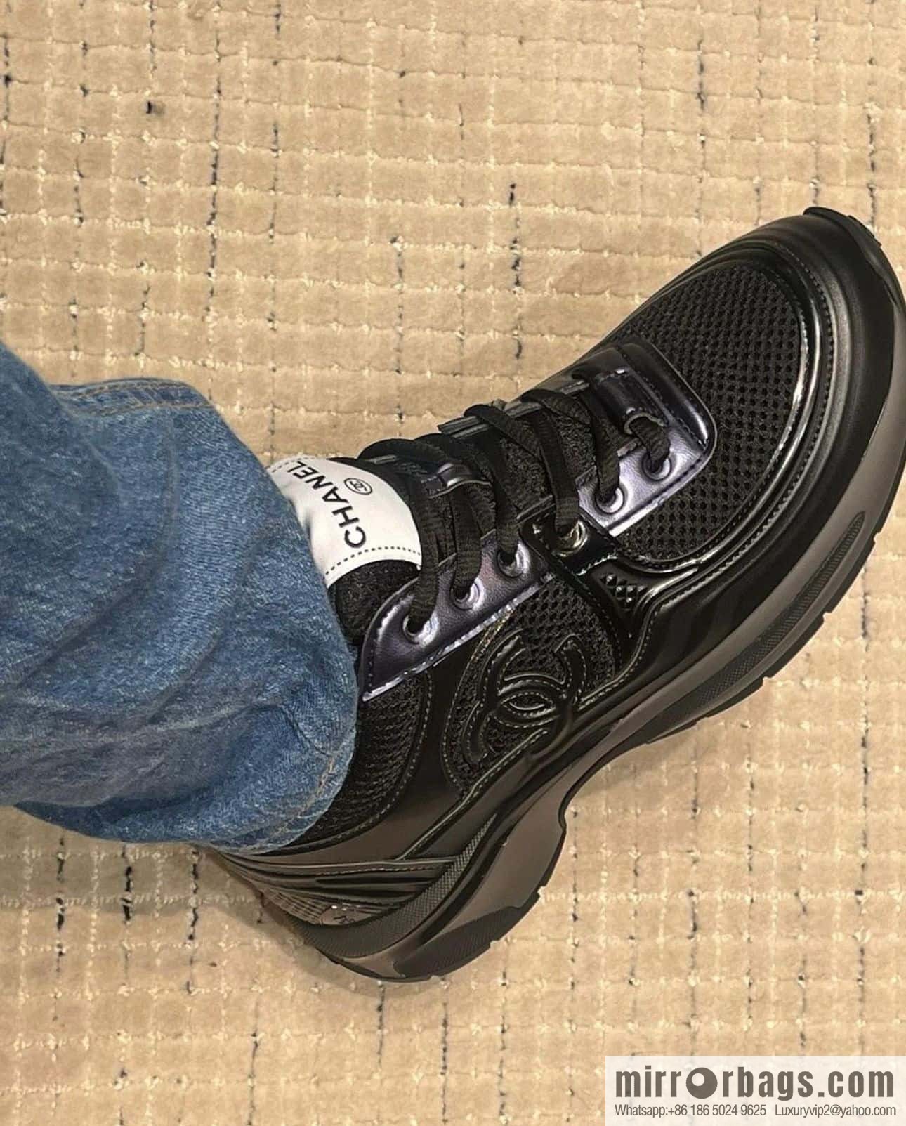 CHANEL Black Horn King breathable thick-soled heightening sneakers