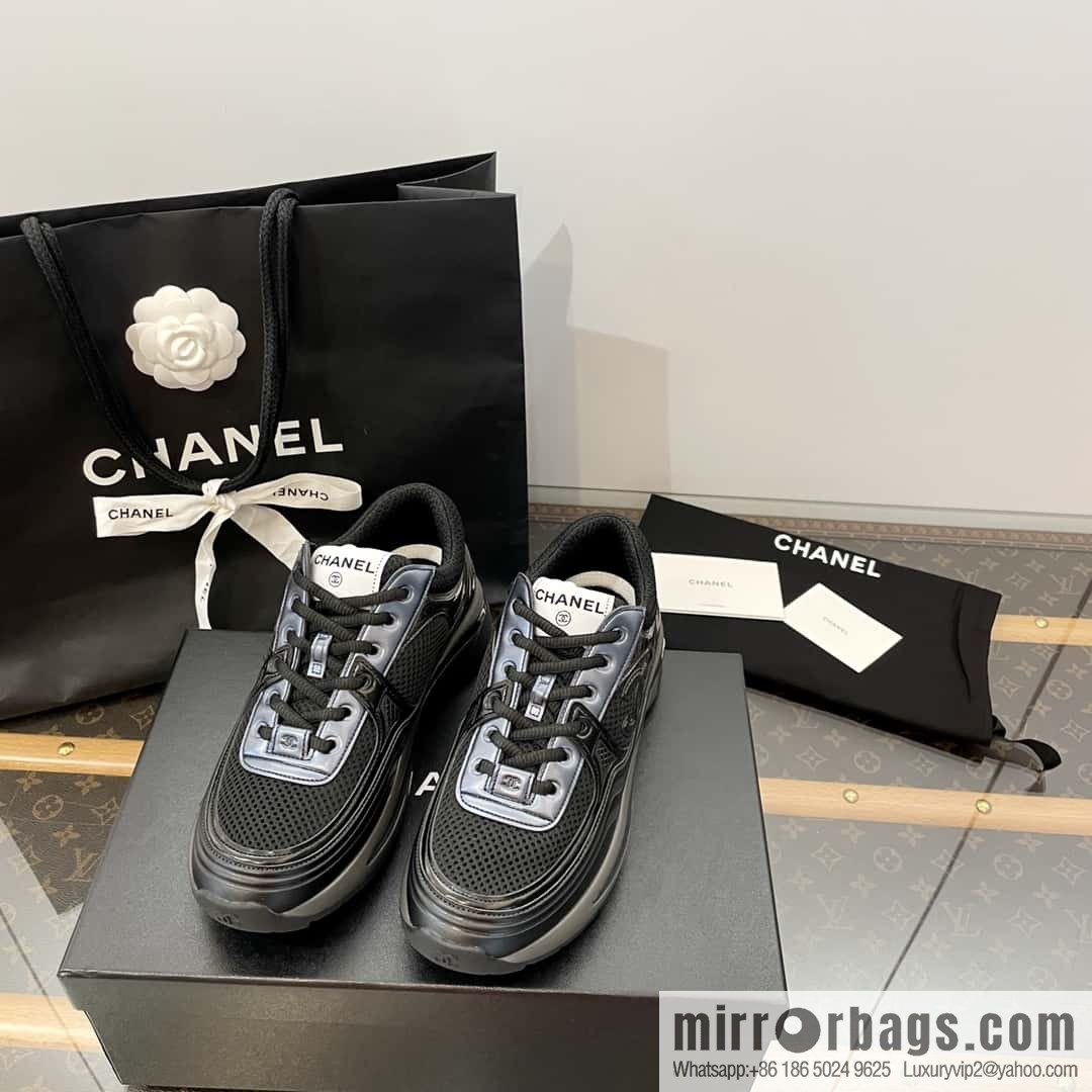 CHANEL Black Horn King breathable thick-soled heightening sneakers