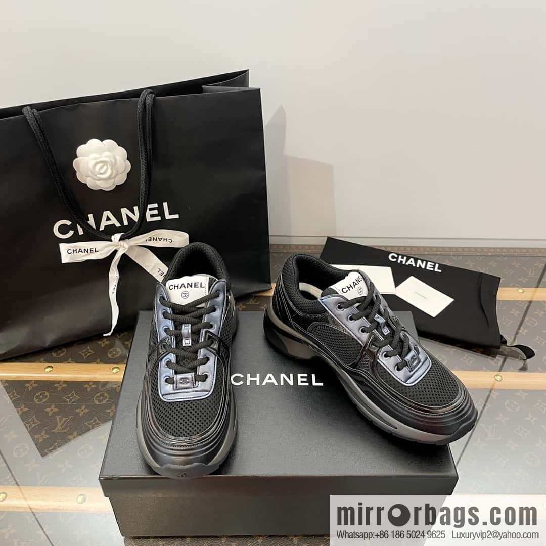 CHANEL Black Horn King breathable thick-soled heightening sneakers
