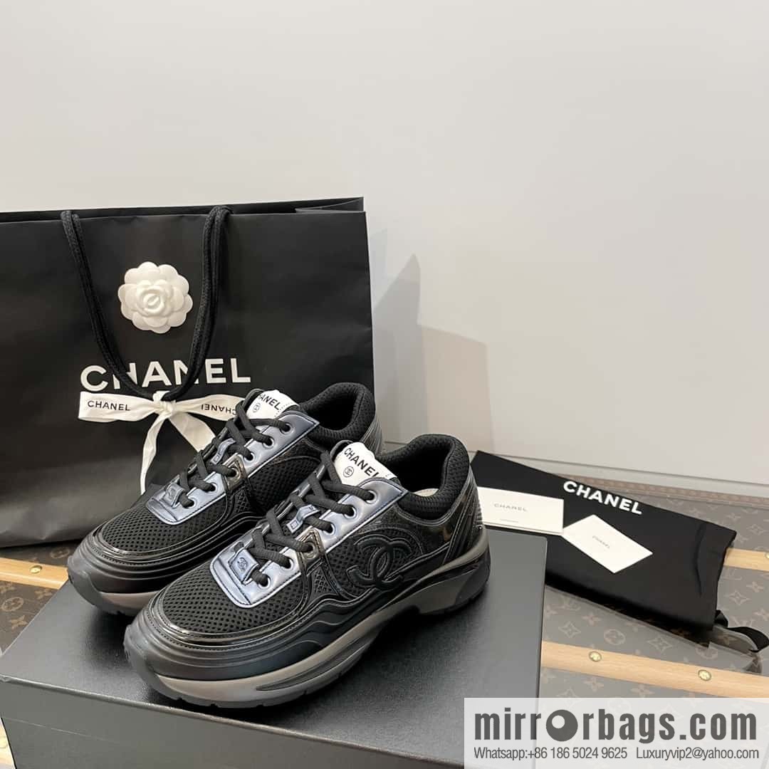 CHANEL Black Horn King breathable thick-soled heightening sneakers