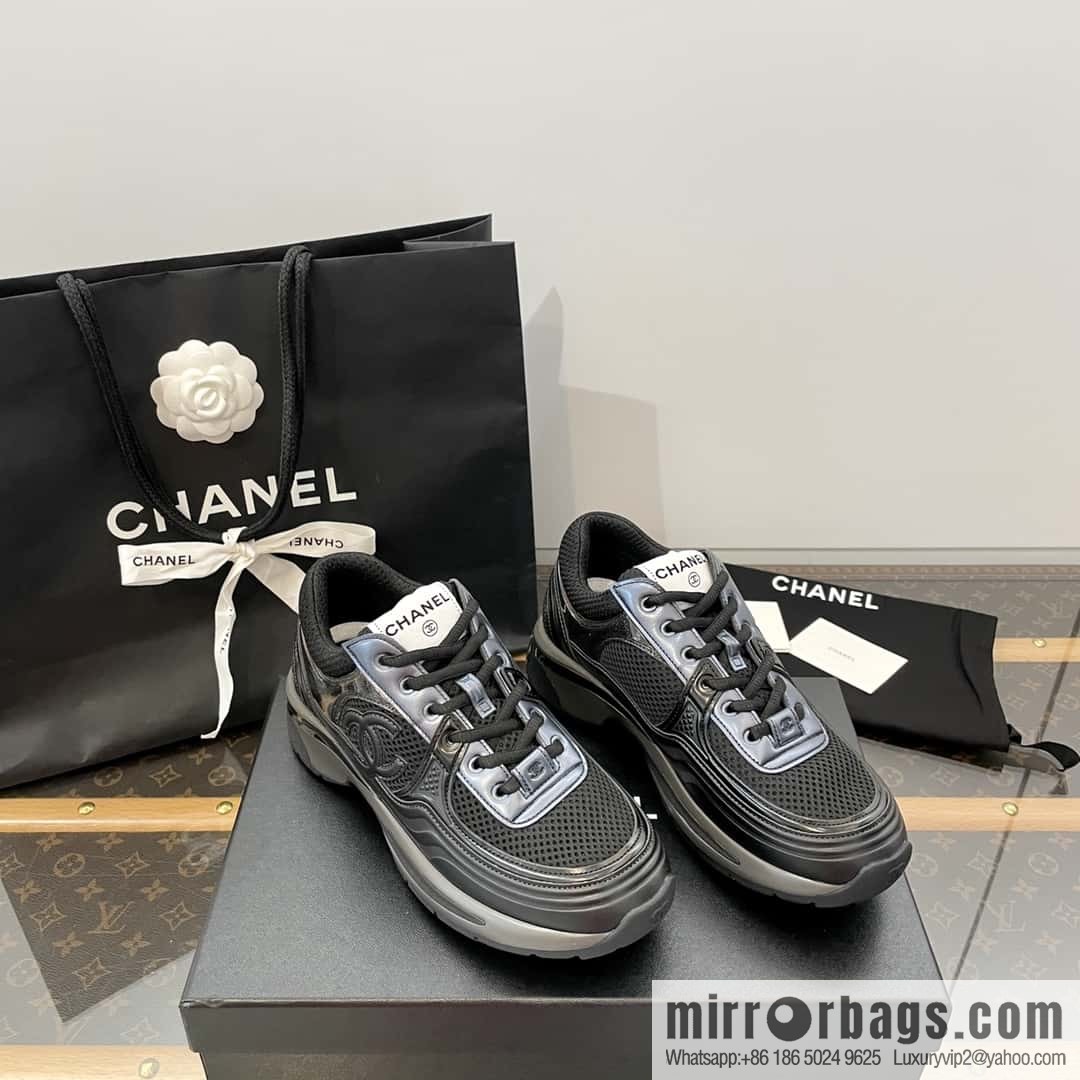 CHANEL Black Horn King breathable thick-soled heightening sneakers