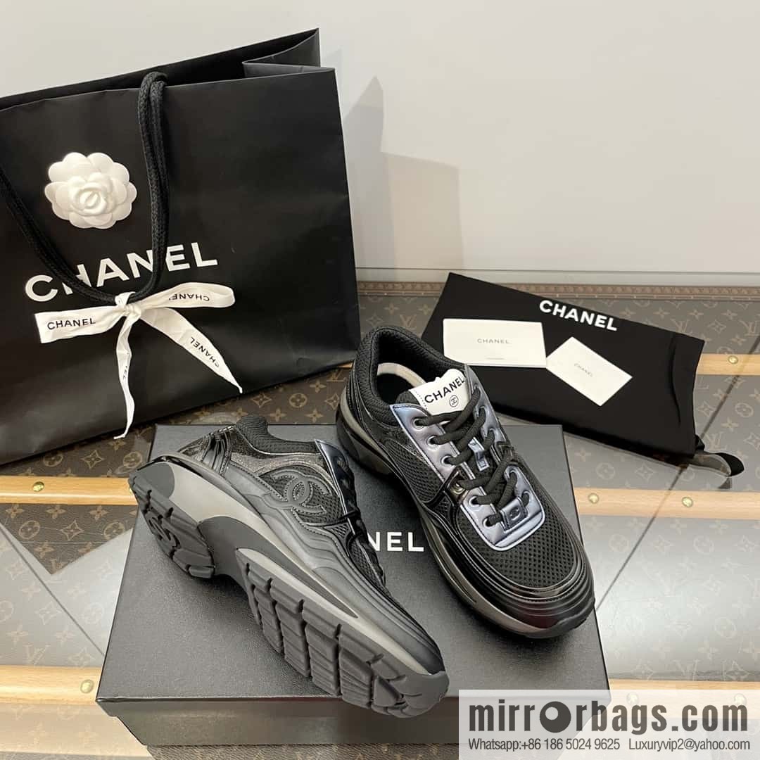 CHANEL Black Horn King breathable thick-soled heightening sneakers