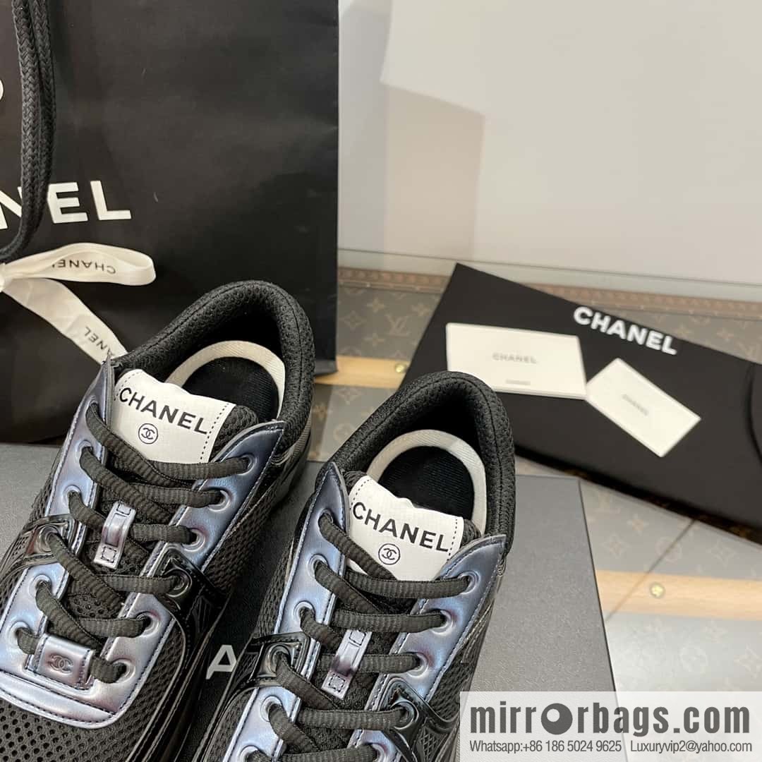 CHANEL Black Horn King breathable thick-soled heightening sneakers