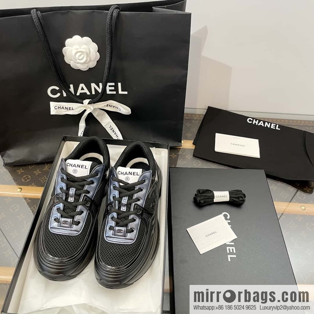 CHANEL Black Horn King breathable thick-soled heightening sneakers