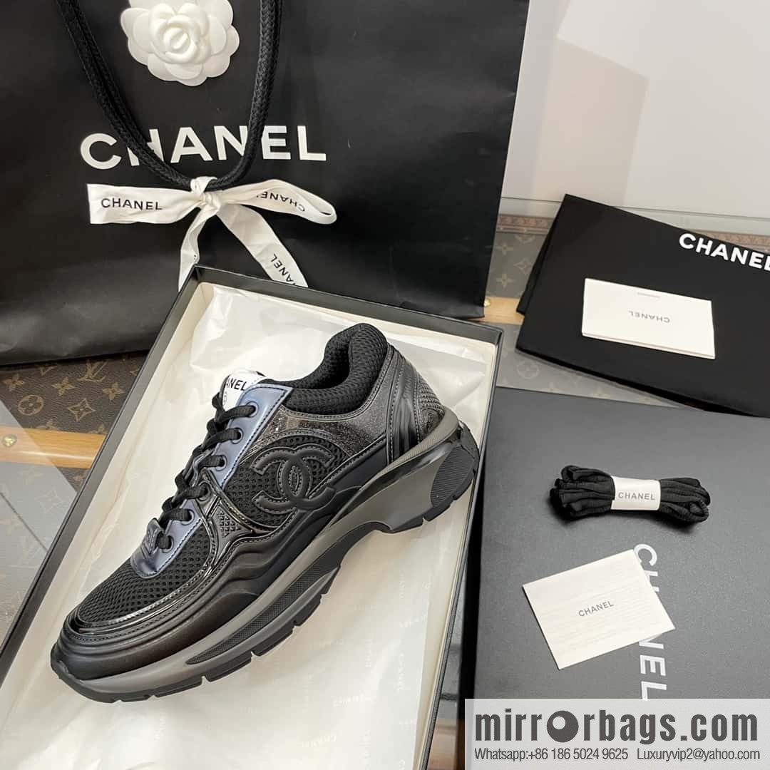 CHANEL Black Horn King breathable thick-soled heightening sneakers