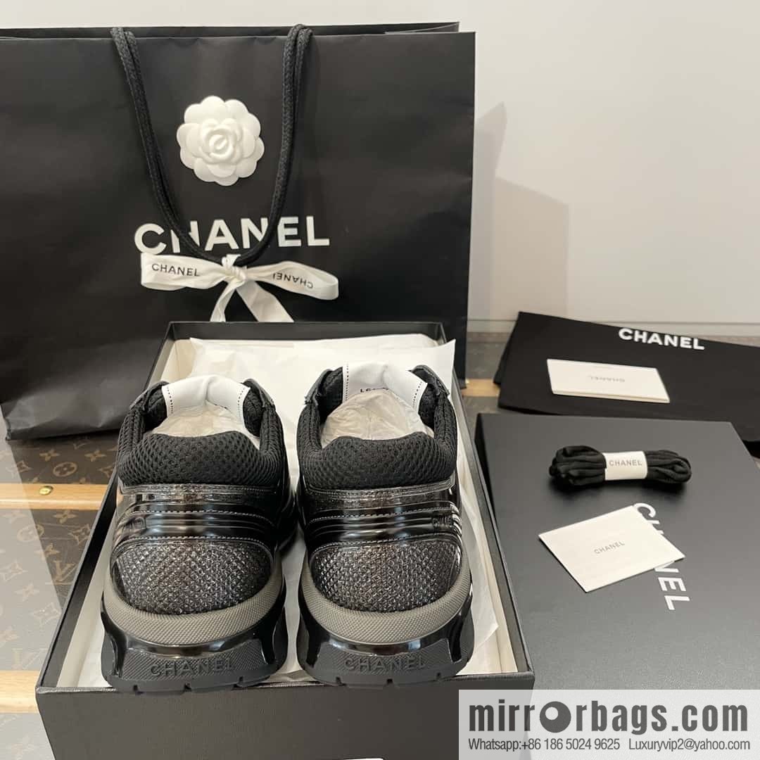 CHANEL Black Horn King breathable thick-soled heightening sneakers
