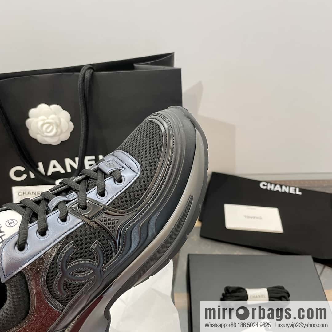 CHANEL Black Horn King breathable thick-soled heightening sneakers