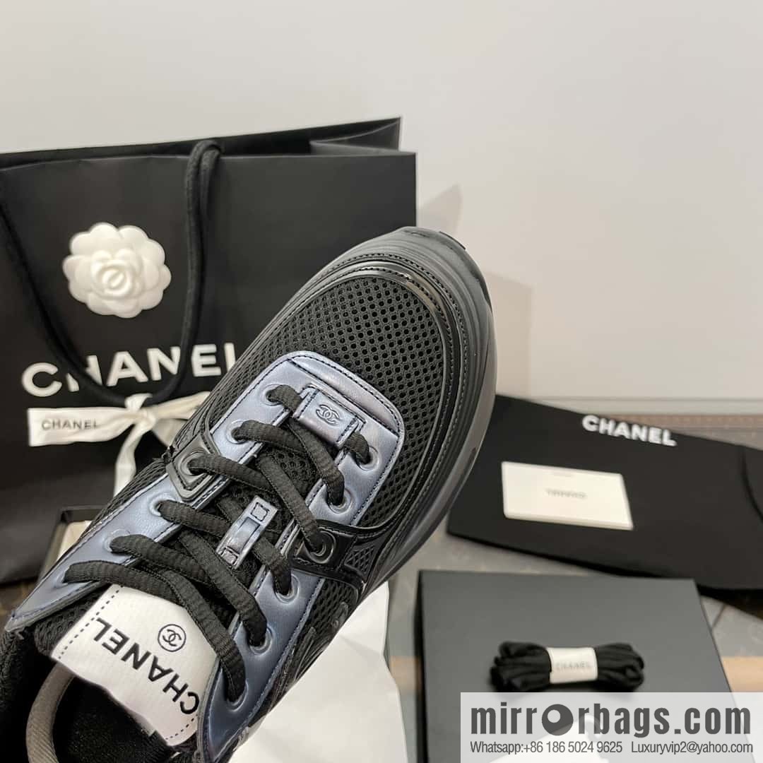 CHANEL Black Horn King breathable thick-soled heightening sneakers