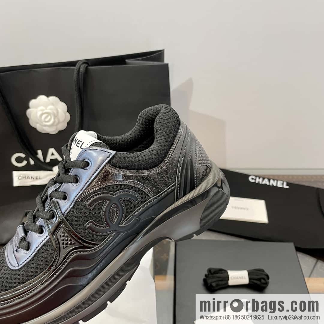 CHANEL Black Horn King breathable thick-soled heightening sneakers