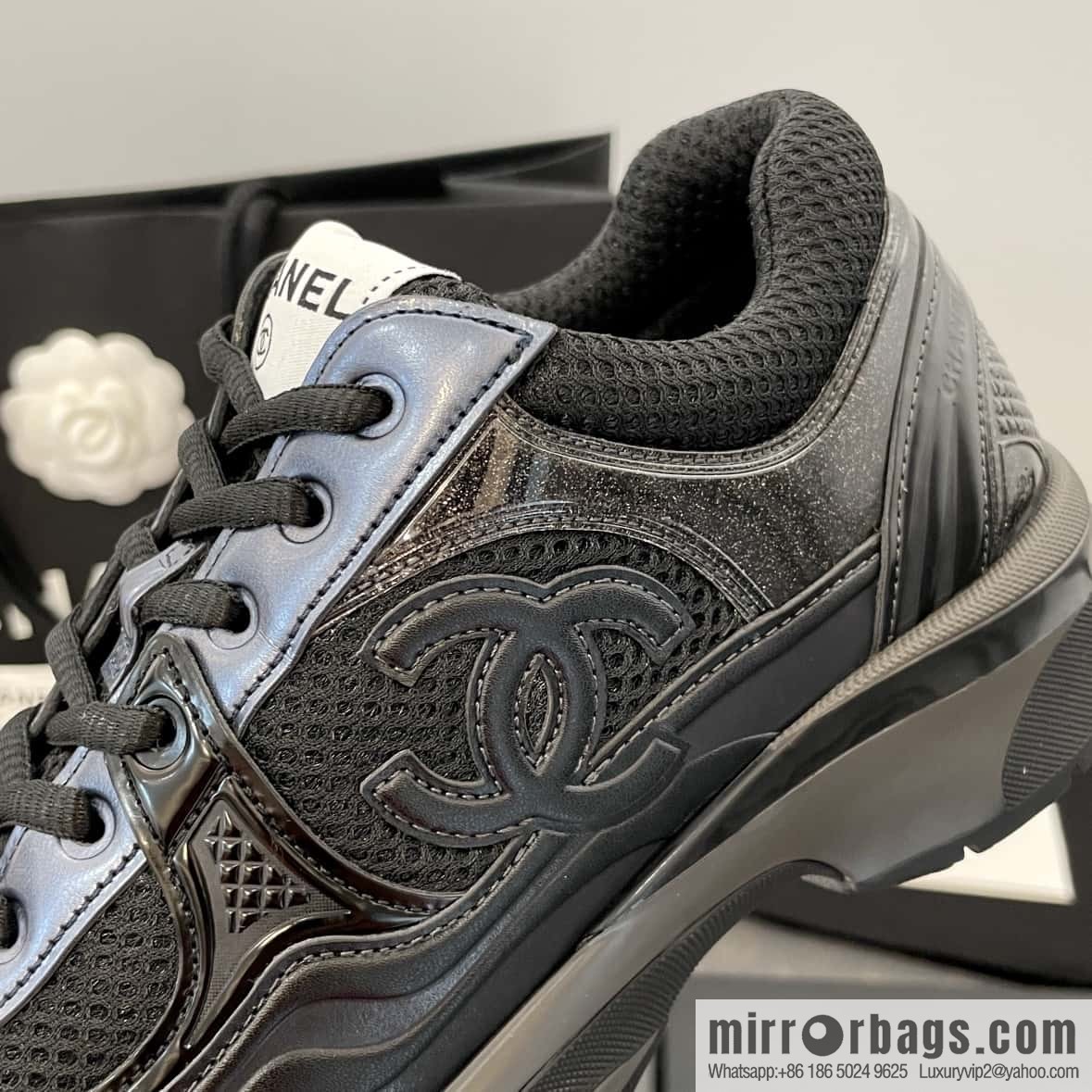 CHANEL Black Horn King breathable thick-soled heightening sneakers
