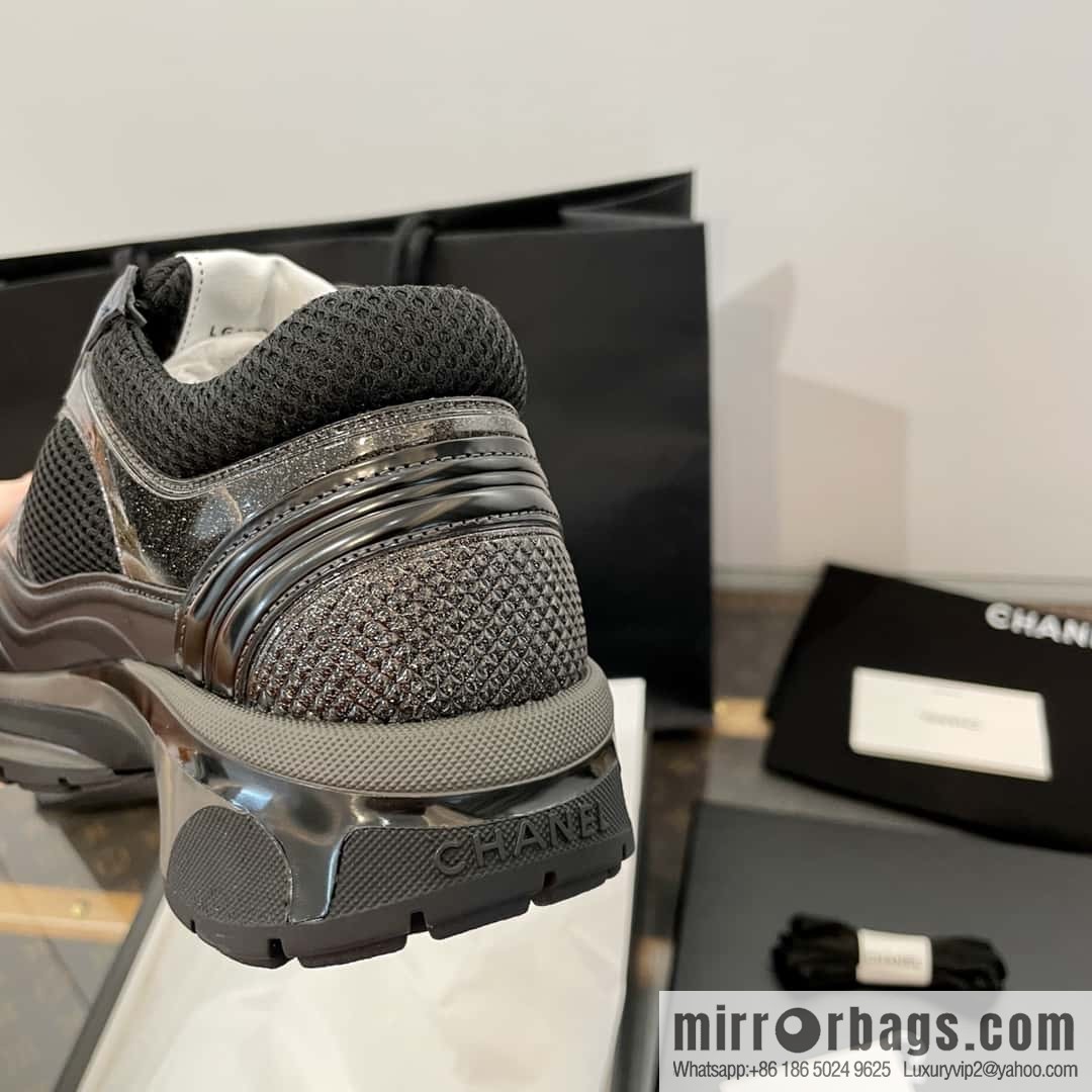 CHANEL Black Horn King breathable thick-soled heightening sneakers