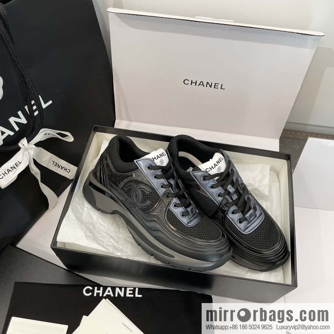 CHANEL Black Horn King breathable thick-soled heightening sneakers