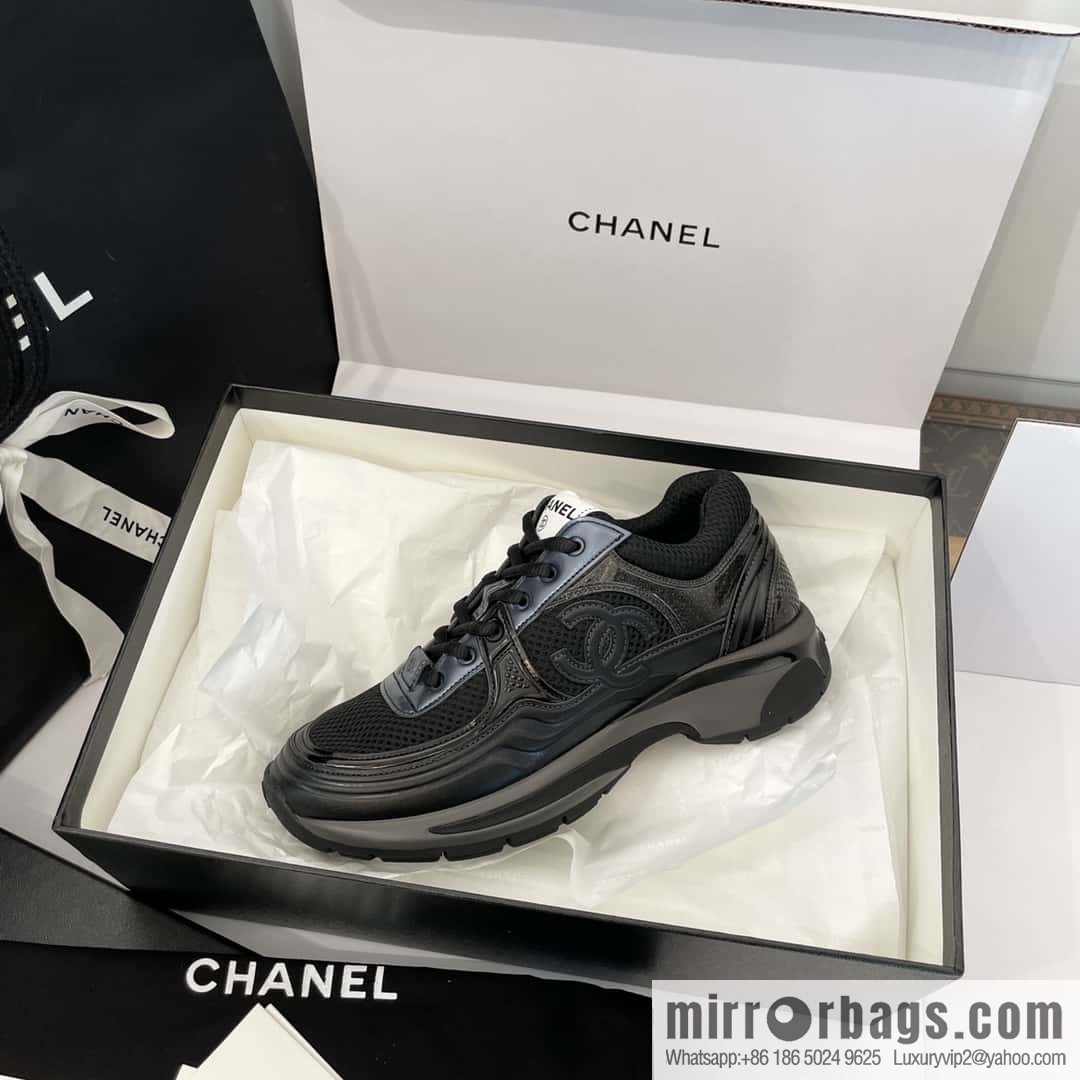 CHANEL Black Horn King breathable thick-soled heightening sneakers