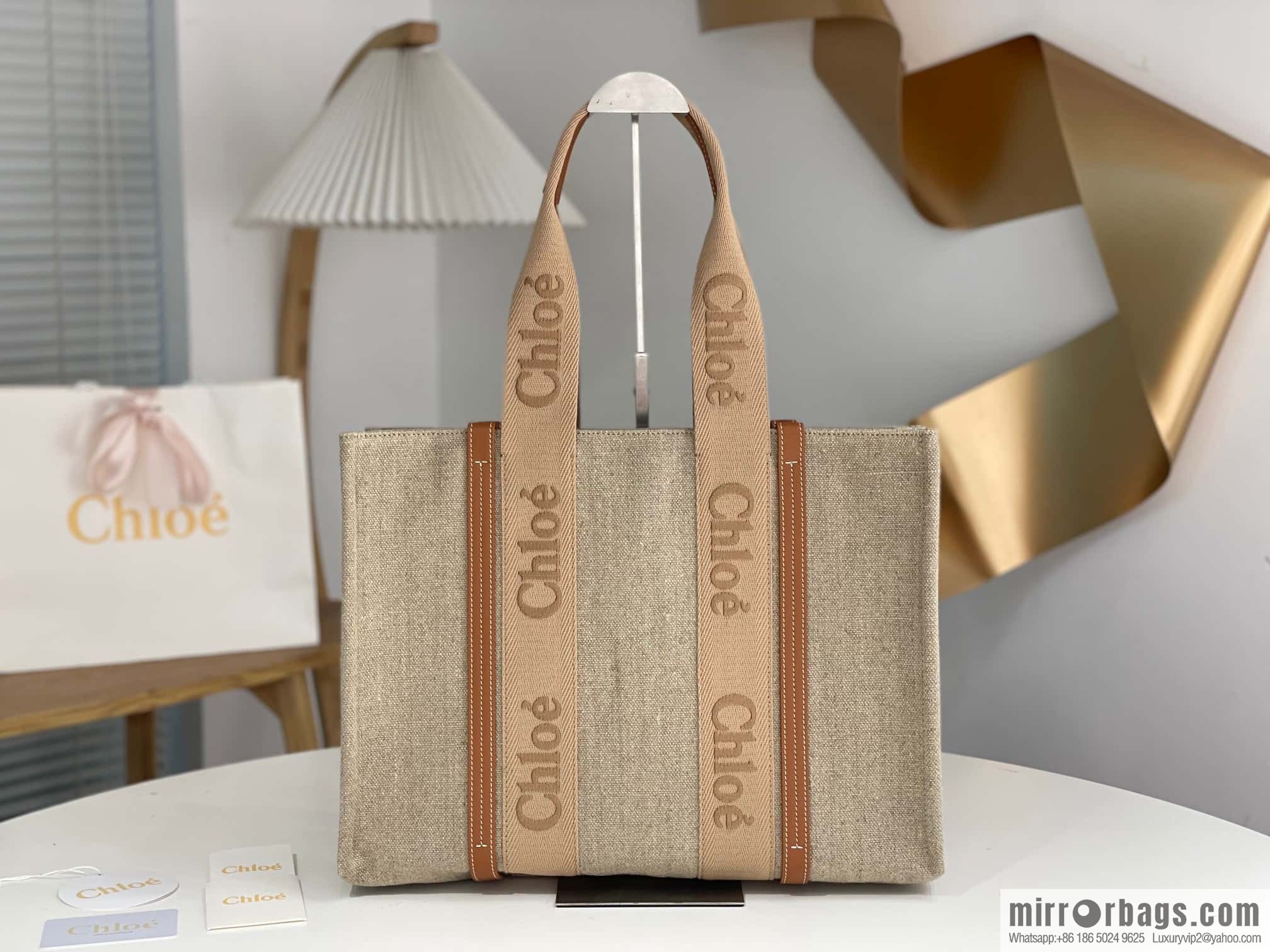 Chloe Woody Linen with Pitot Bag, Orange Large 45CM