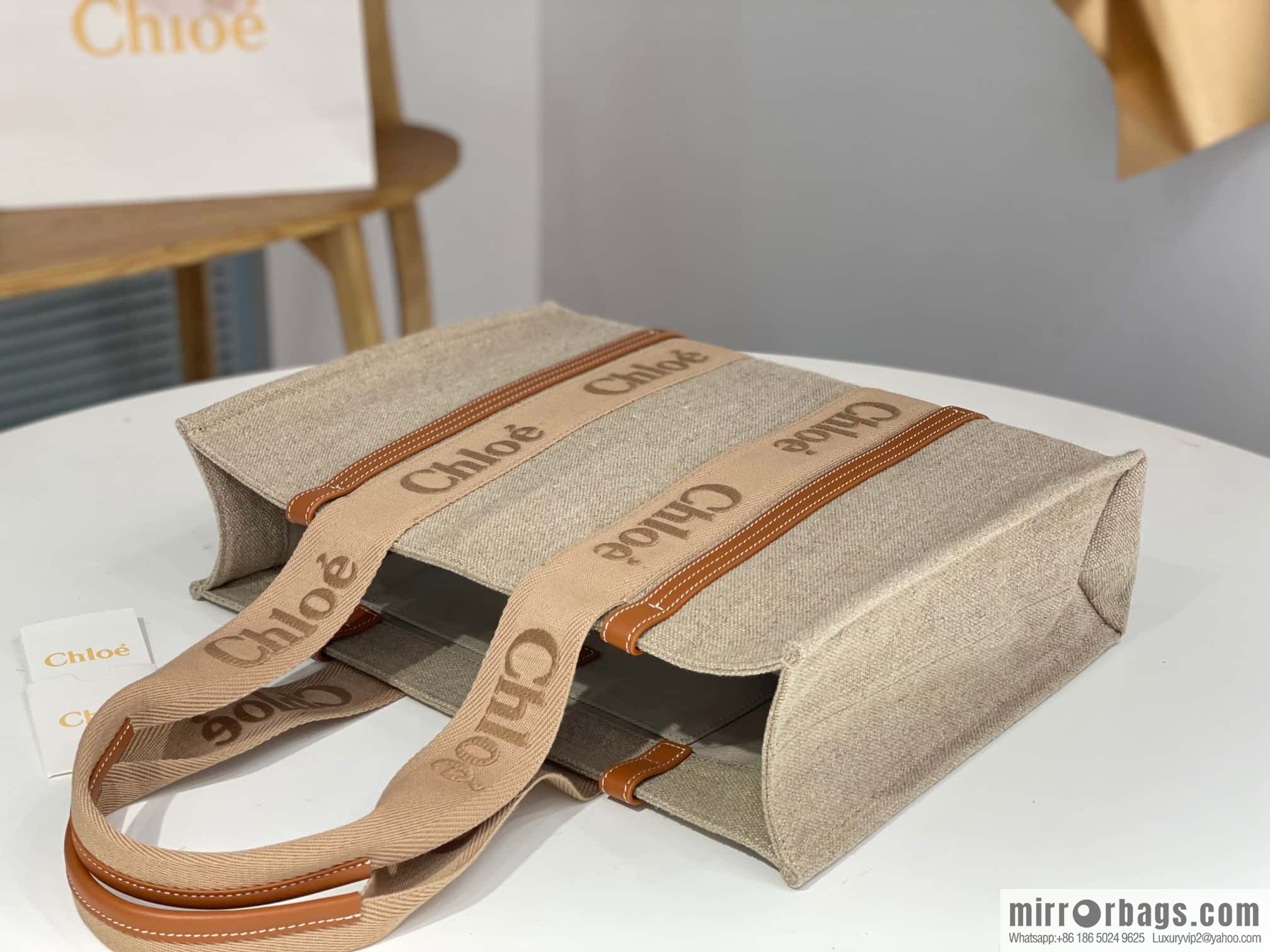 Chloe Woody Linen with Pitot Bag, Orange Large 45CM