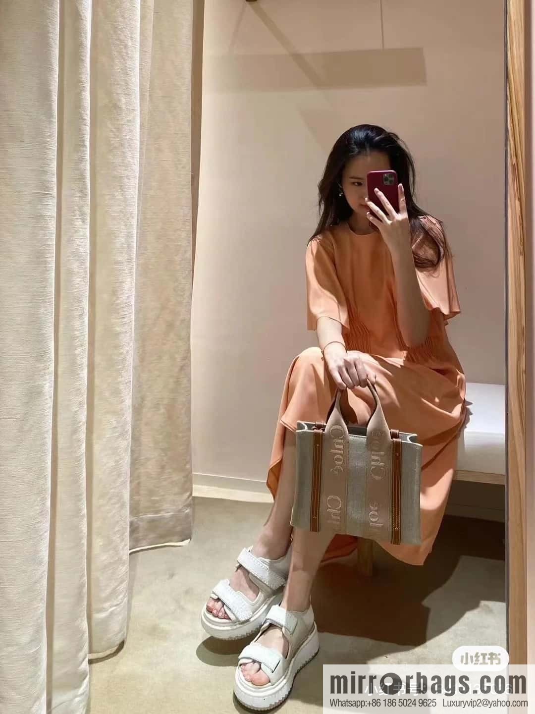 Chloe Woody Linen with Pitot Bag, Orange Small 26CM