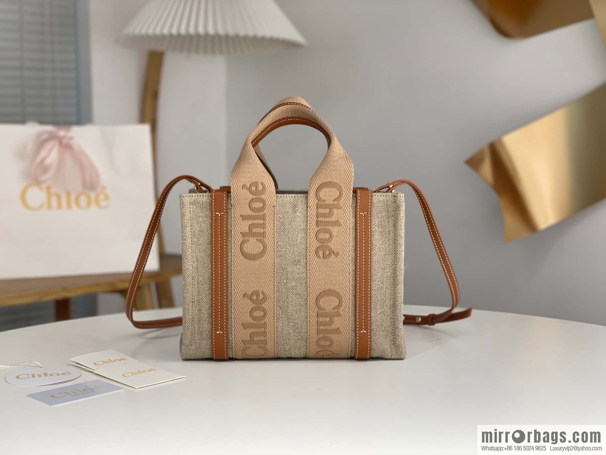 Chloe Woody Linen with Pitot Bag, Orange Small 26CM
