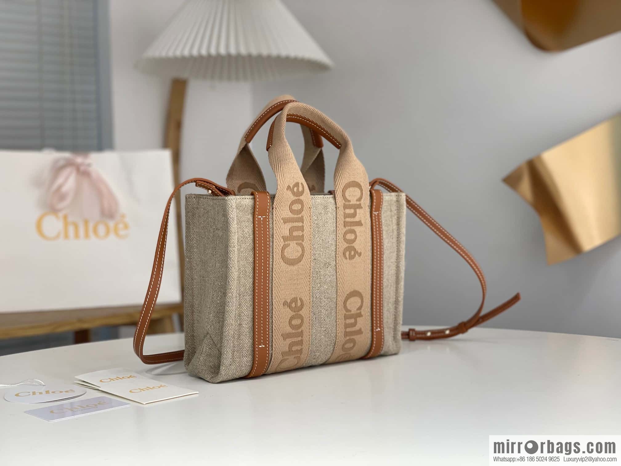 Chloe Woody Linen with Pitot Bag, Orange Small 26CM