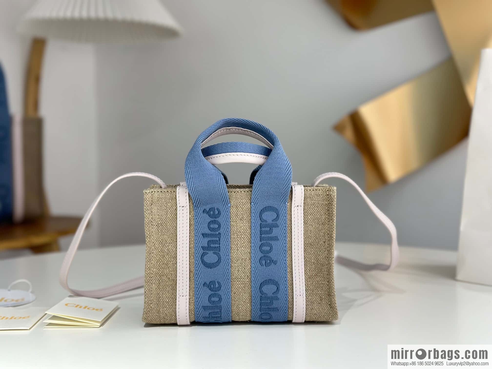 Chloe Woody Linen with Pitot Bag, Cream Powder/Blue Mini20CM
