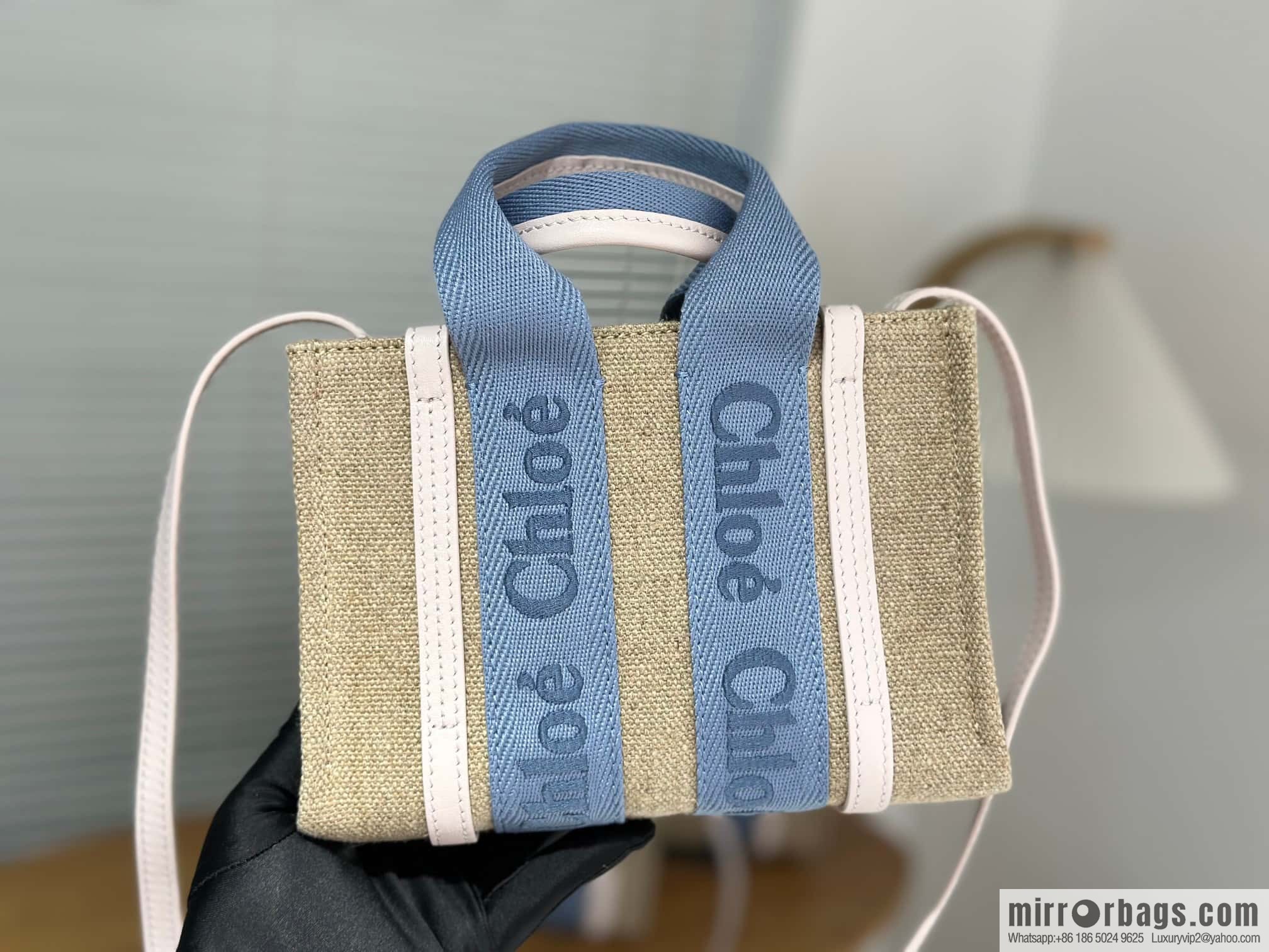 Chloe Woody Linen with Pitot Bag, Cream Powder/Blue Mini20CM