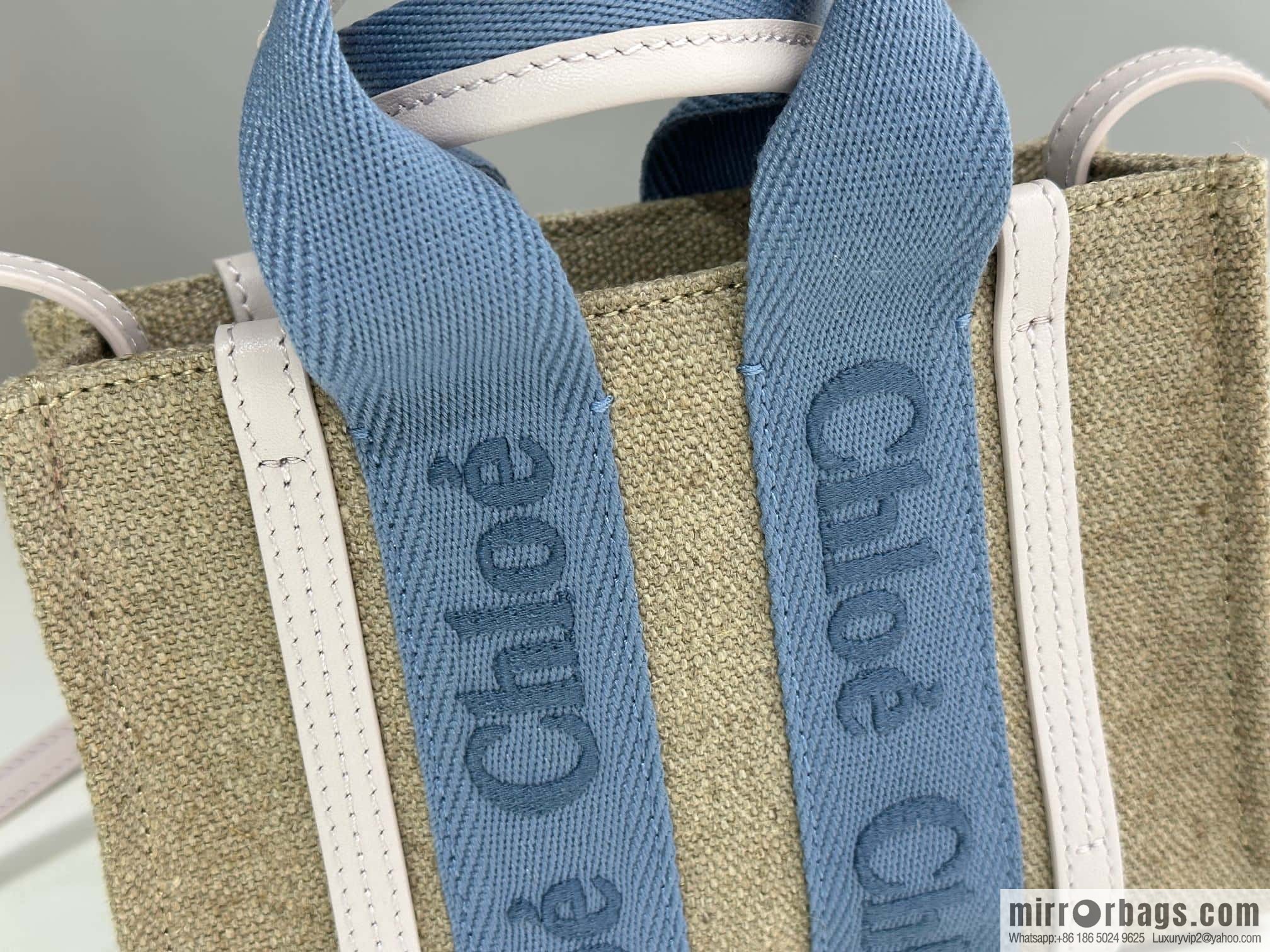 Chloe Woody Linen with Pitot Bag, Cream Powder/Blue Mini20CM