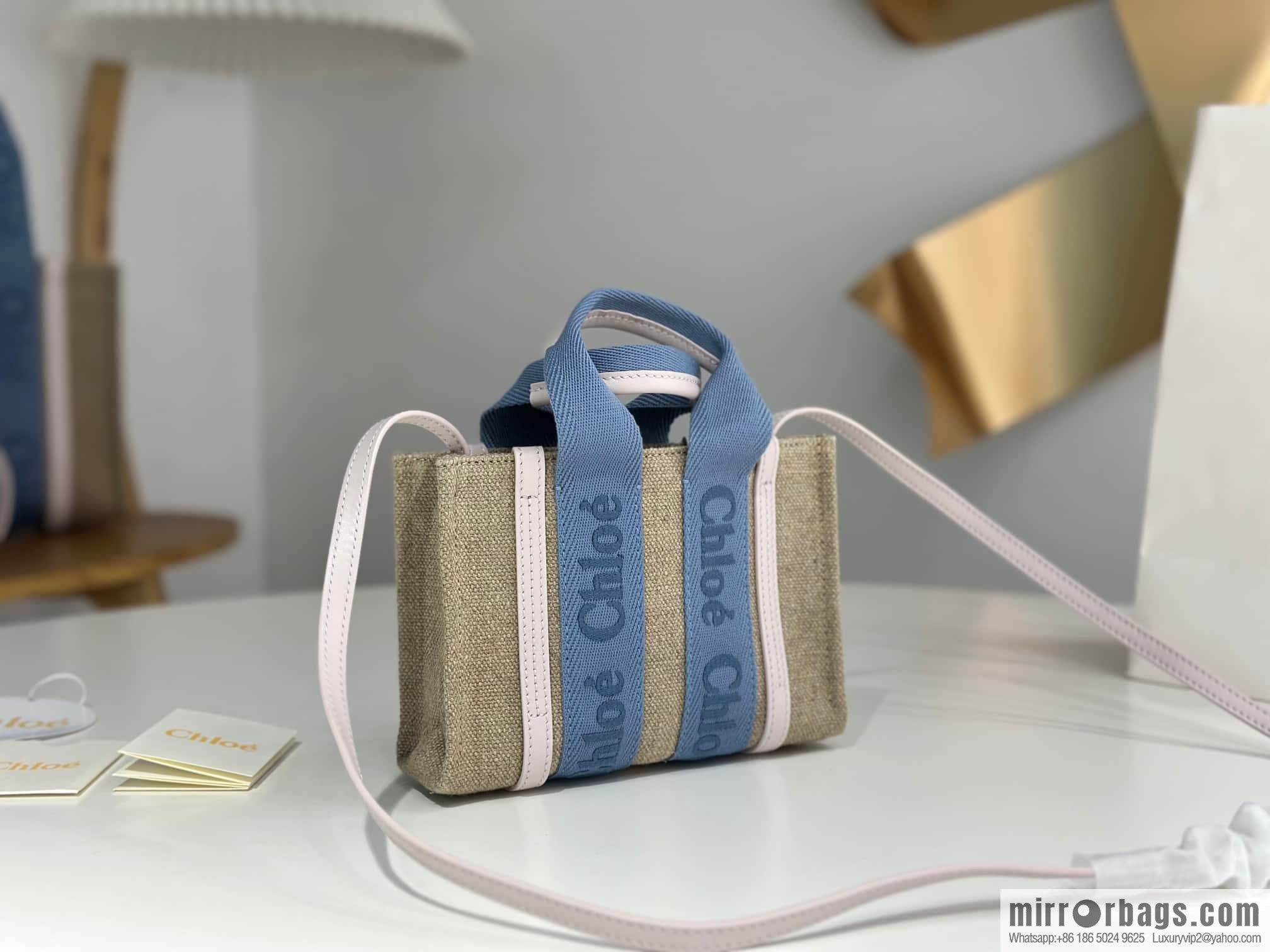 Chloe Woody Linen with Pitot Bag, Cream Powder/Blue Mini20CM