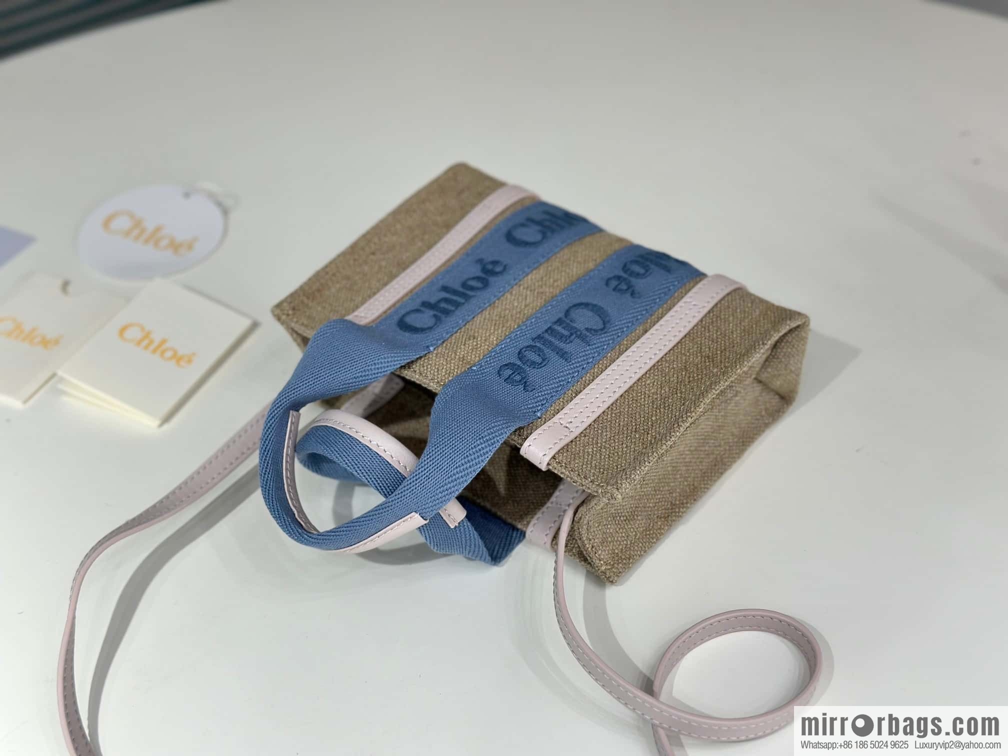 Chloe Woody Linen with Pitot Bag, Cream Powder/Blue Mini20CM