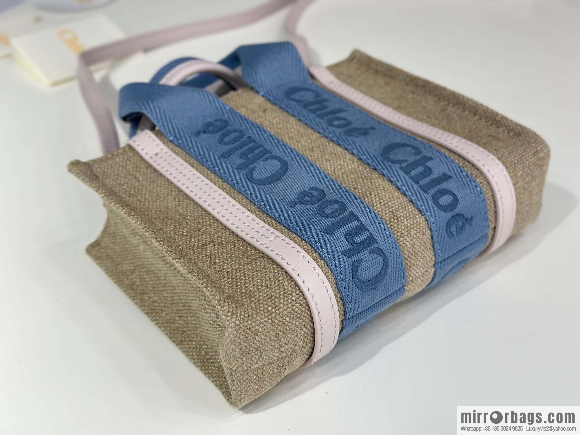Chloe Woody Linen with Pitot Bag, Cream Powder/Blue Mini20CM