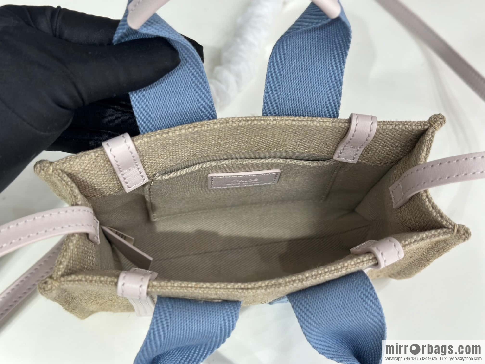 Chloe Woody Linen with Pitot Bag, Cream Powder/Blue Mini20CM
