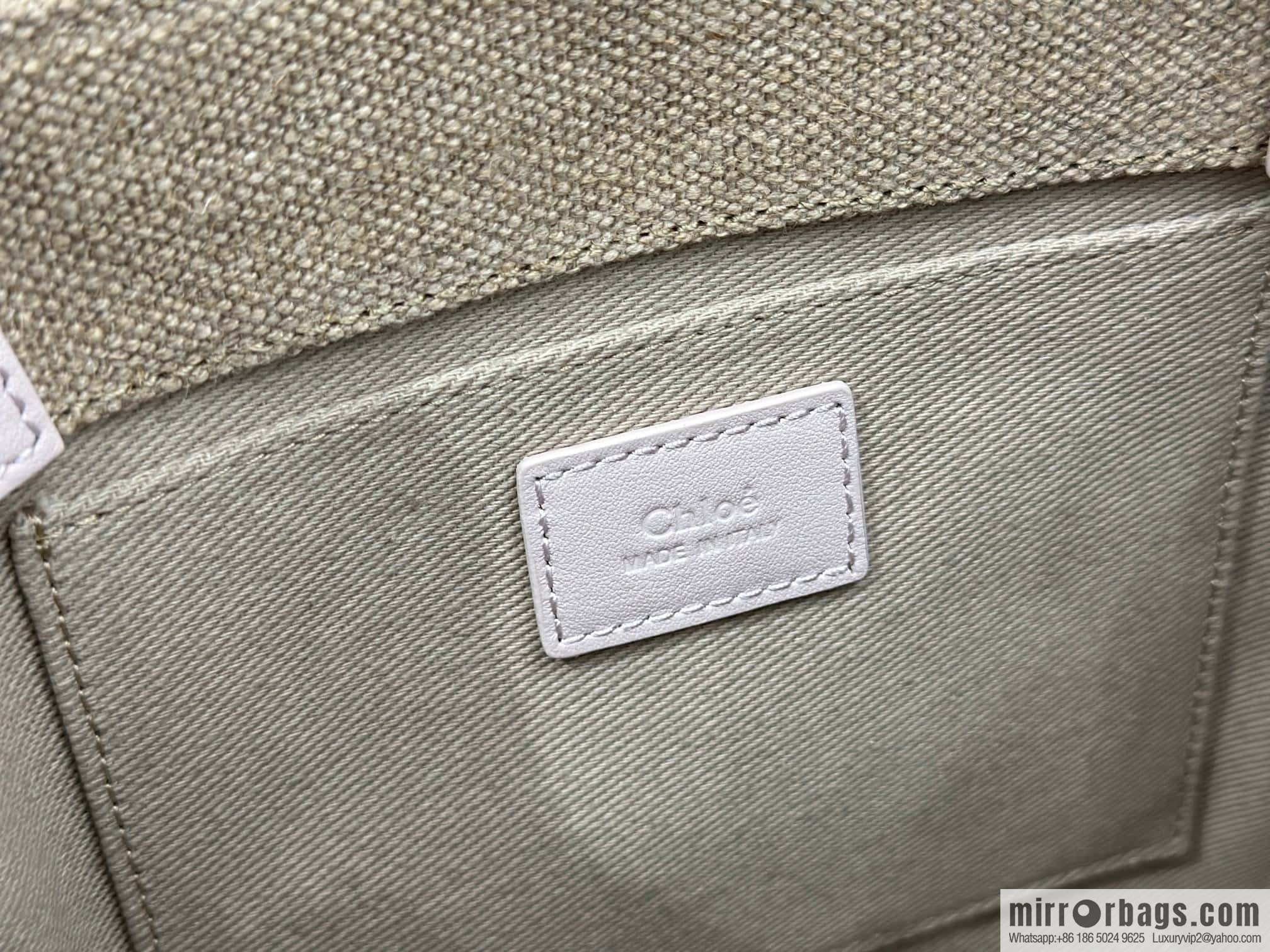Chloe Woody Linen with Pitot Bag, Cream Powder/Blue Small 26CM