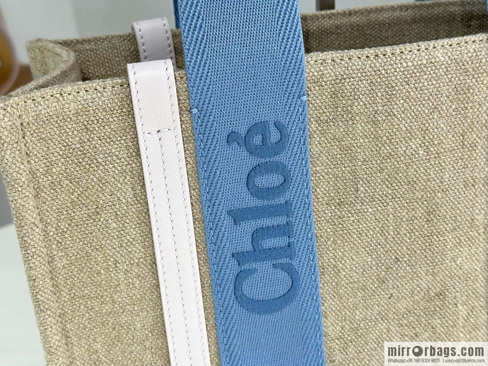 Chloe Woody Linen with Pitot Bag, Cream Powder/Blue Medium 37CM