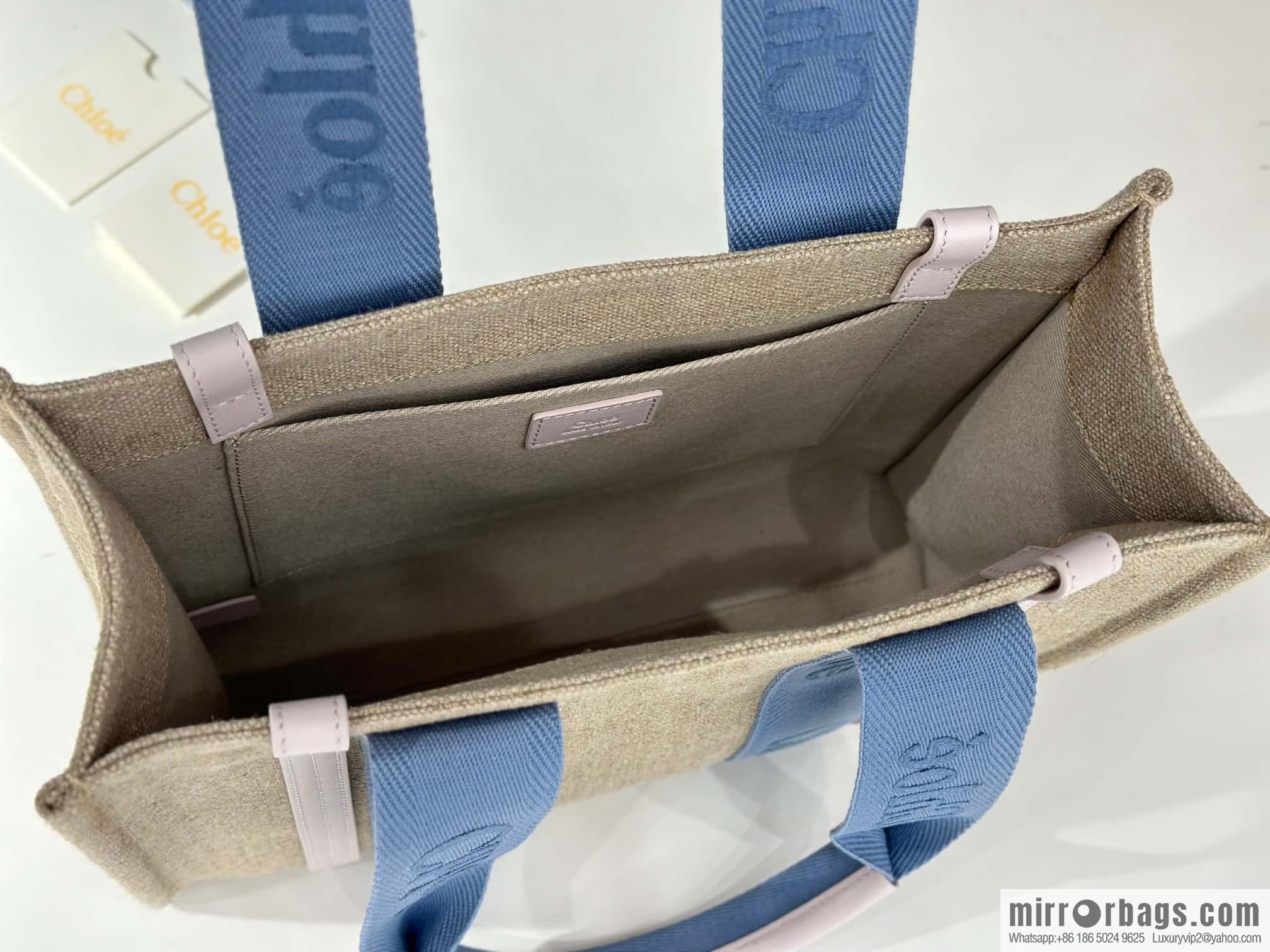 Chloe Woody Linen with Pitot Bag, Cream Powder/Blue Medium 37CM