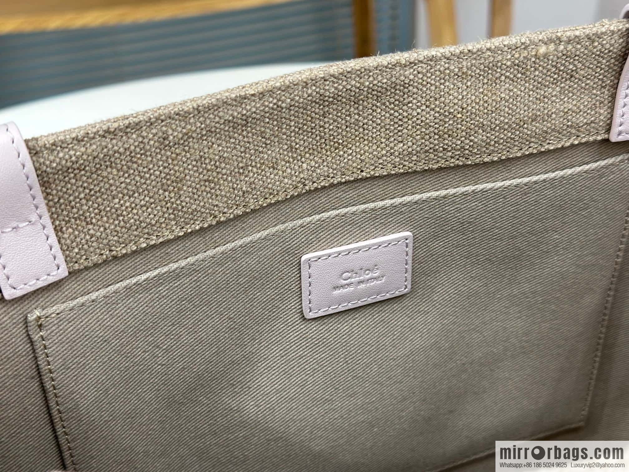 Chloe Woody Linen with Pitot Bag, Cream Powder/Blue Medium 37CM