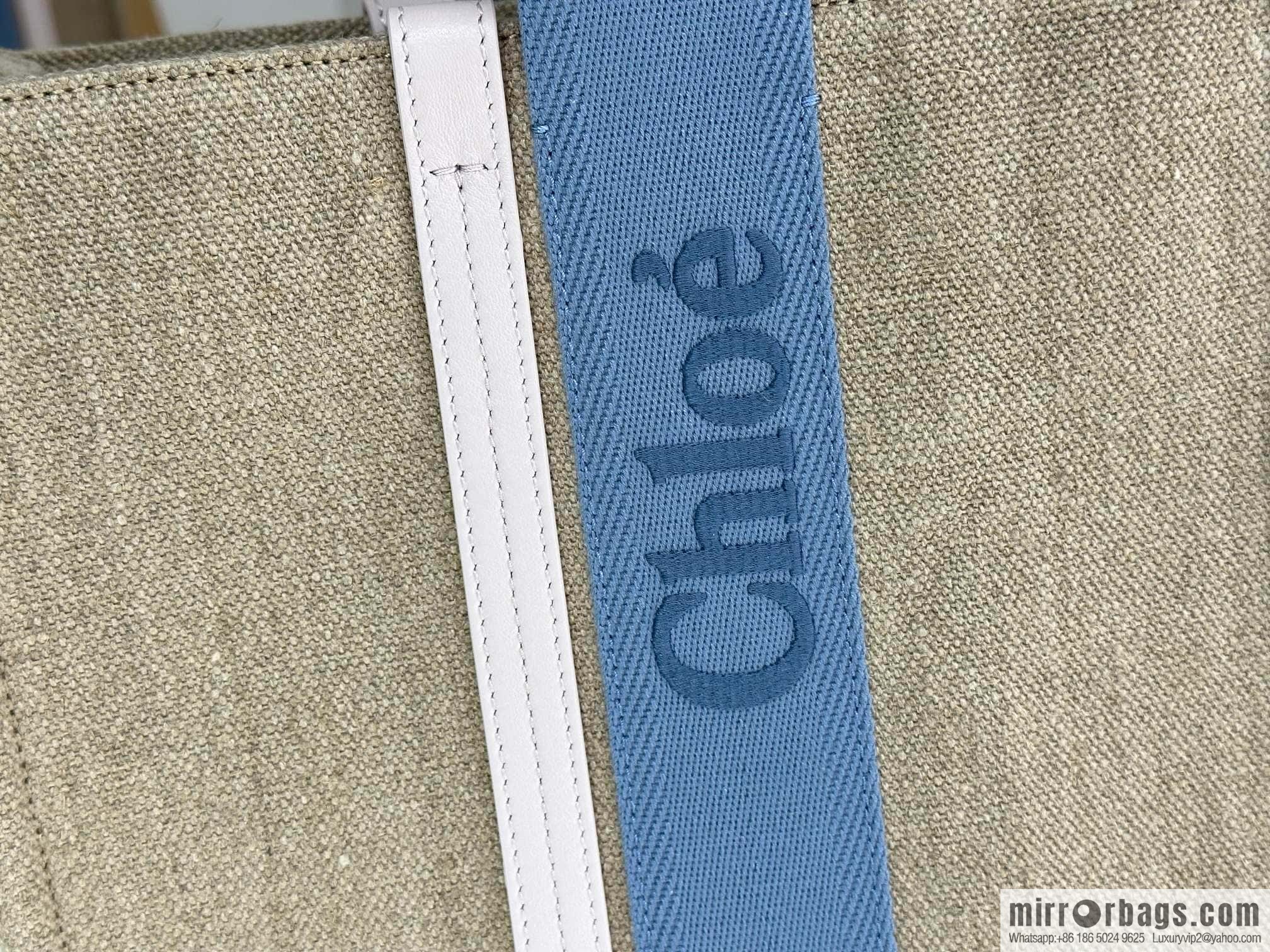 Chloe Woody Linen with Pitot Bag, Cream Powder/Blue Large 45CM