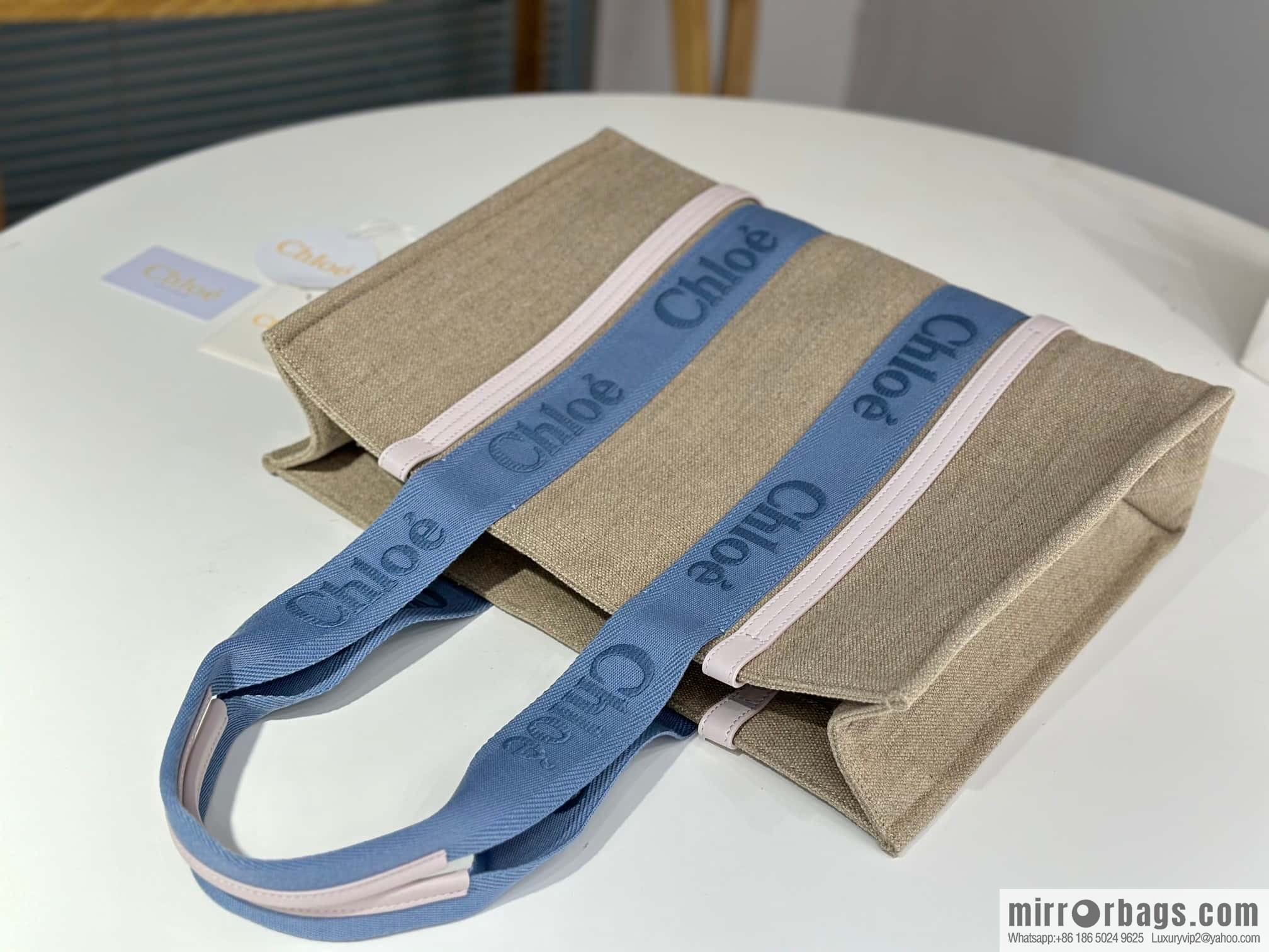 Chloe Woody Linen with Pitot Bag, Cream Powder/Blue Large 45CM