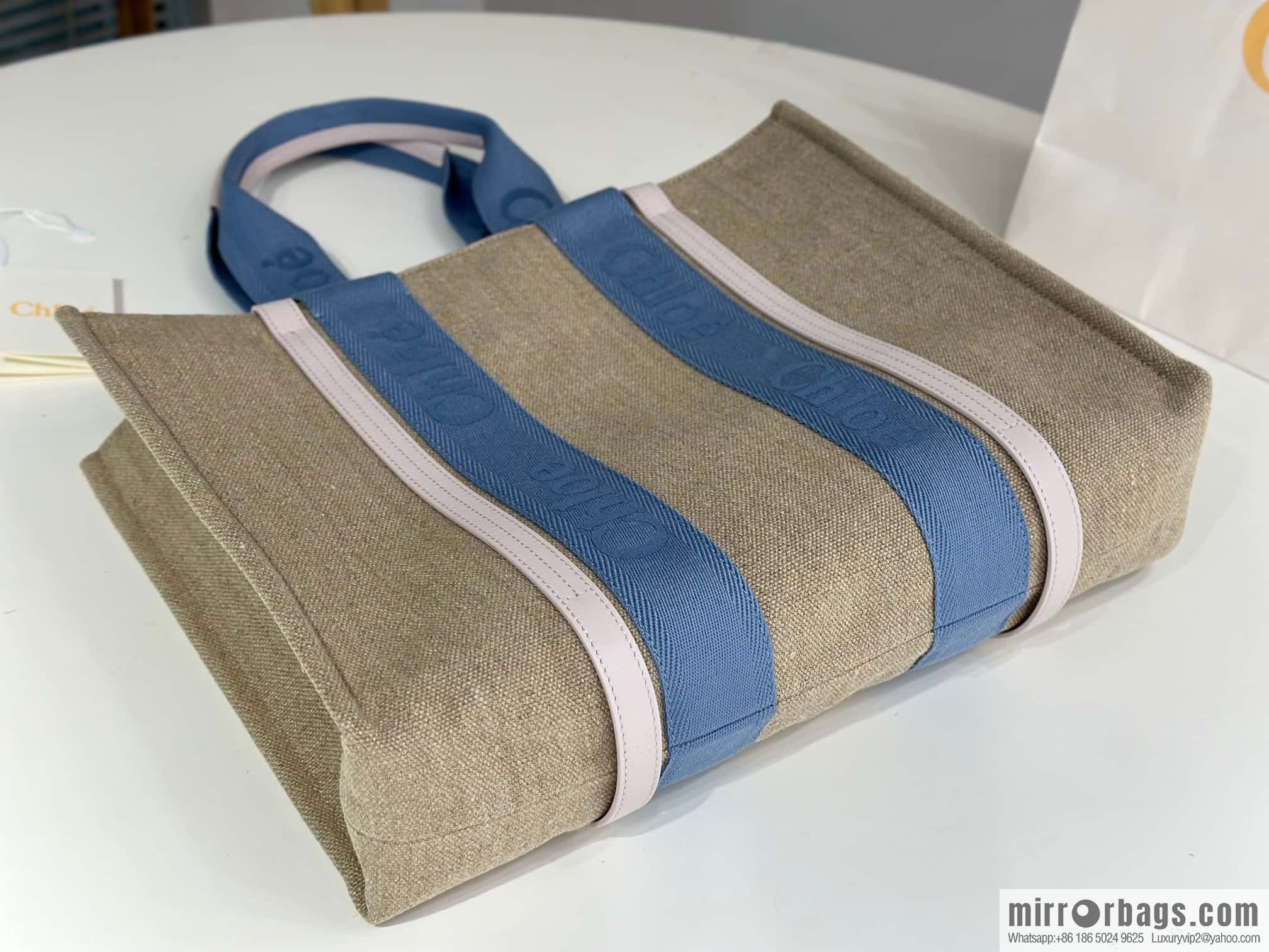 Chloe Woody Linen with Pitot Bag, Cream Powder/Blue Large 45CM
