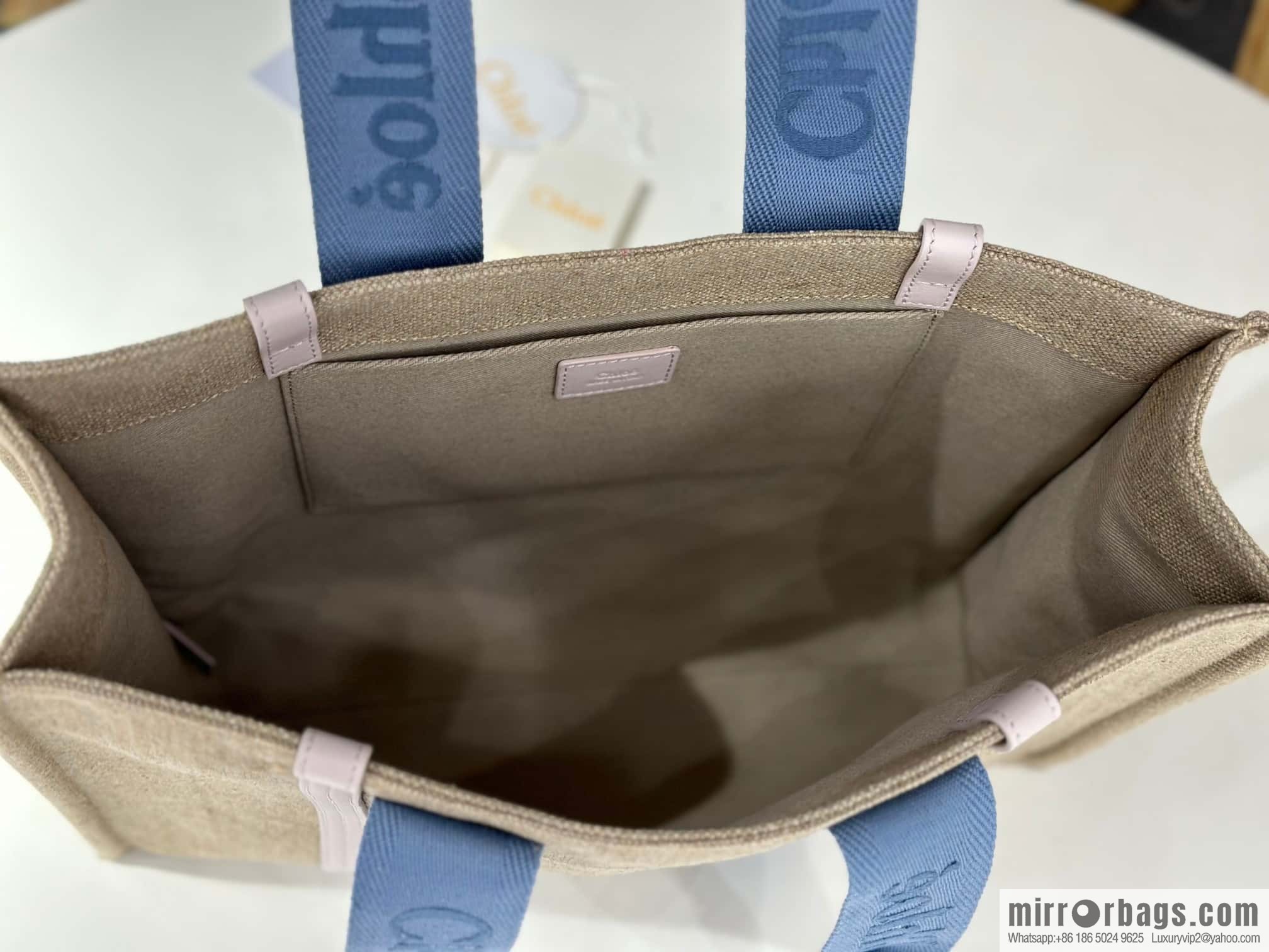 Chloe Woody Linen with Pitot Bag, Cream Powder/Blue Large 45CM