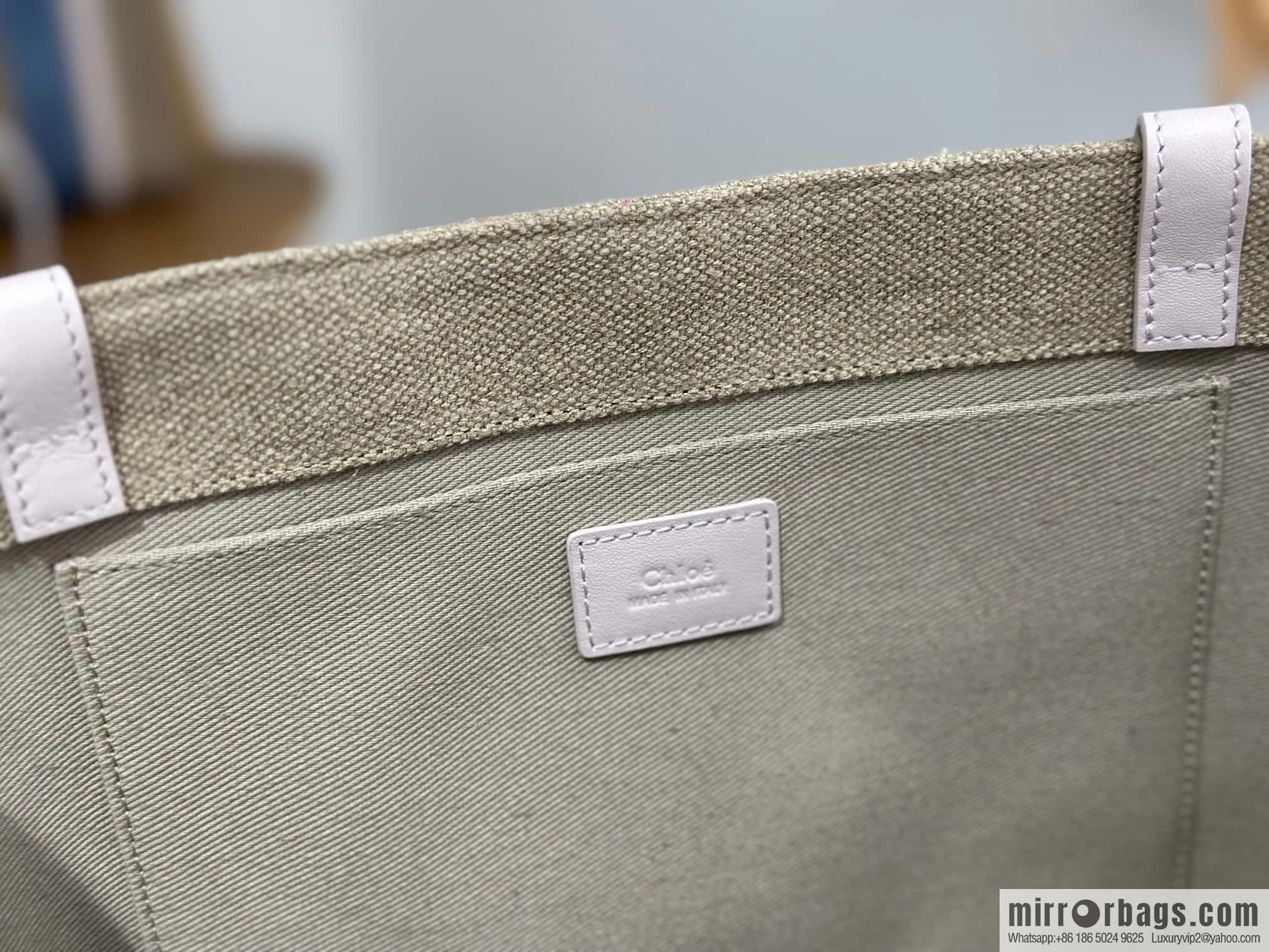 Chloe Woody Linen with Pitot Bag, Cream Powder/Blue Large 45CM