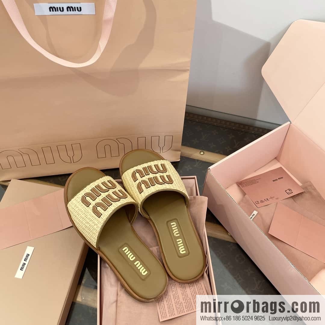 Miao Miao | | Spring and summer raffia woven alphabet slippers