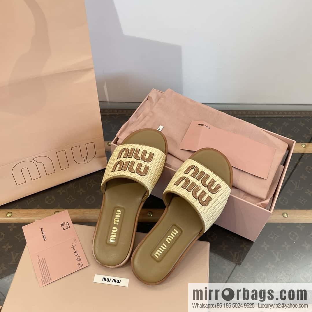 Miao Miao | | Spring and summer raffia woven alphabet slippers