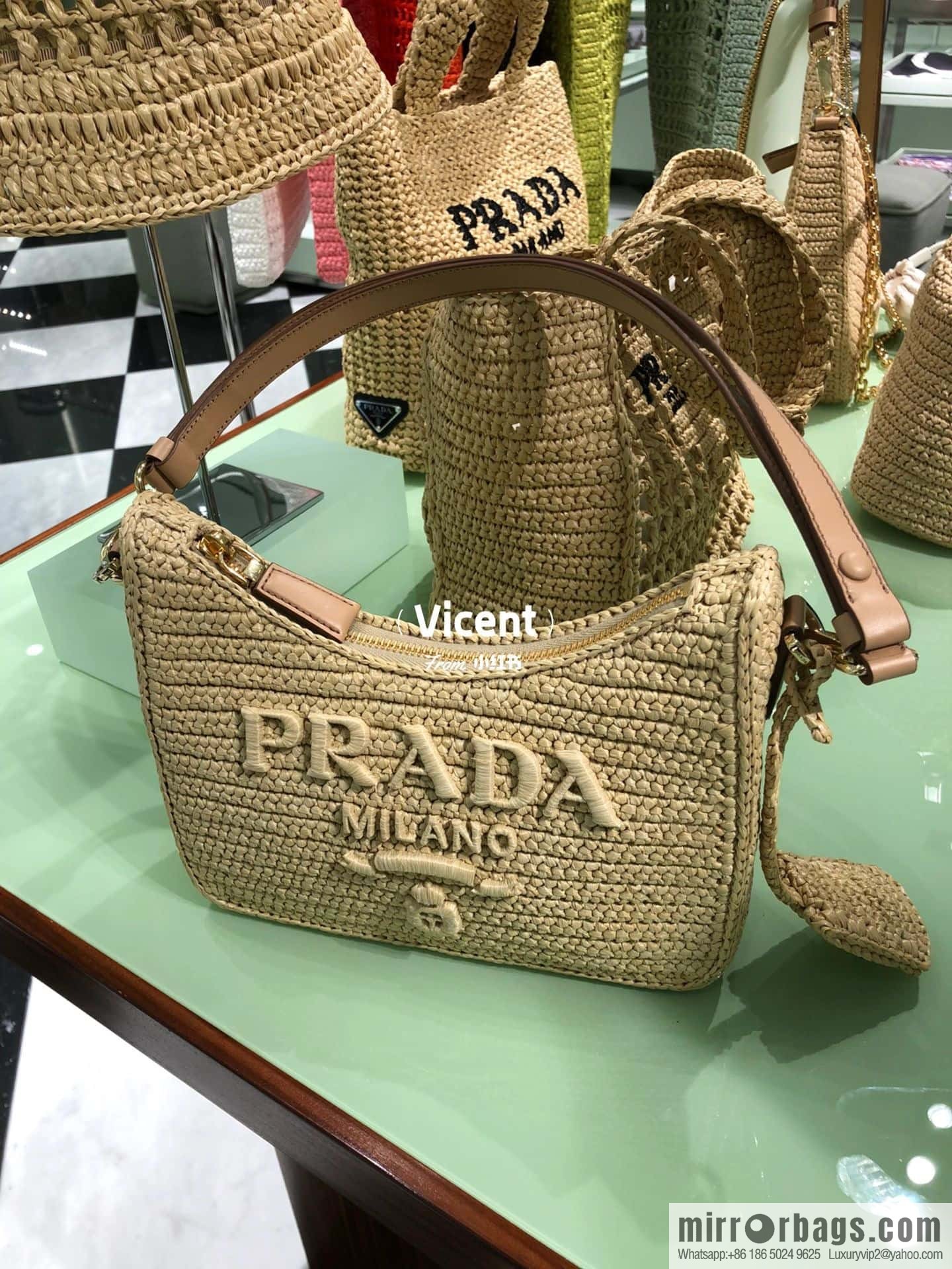 PRADA 🎉 Straw Hobo 🎉 1BC 204 B