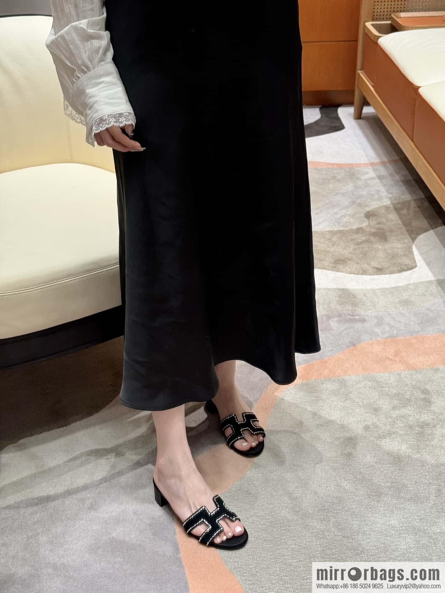 Hermès H's Rhinestone Thick Heel Sandals