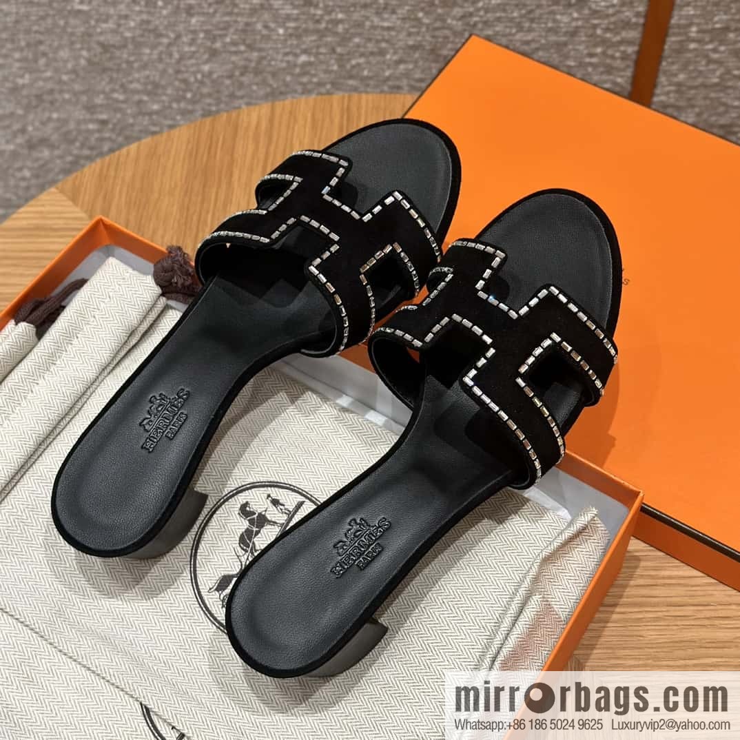 Hermès H's Rhinestone Thick Heel Sandals